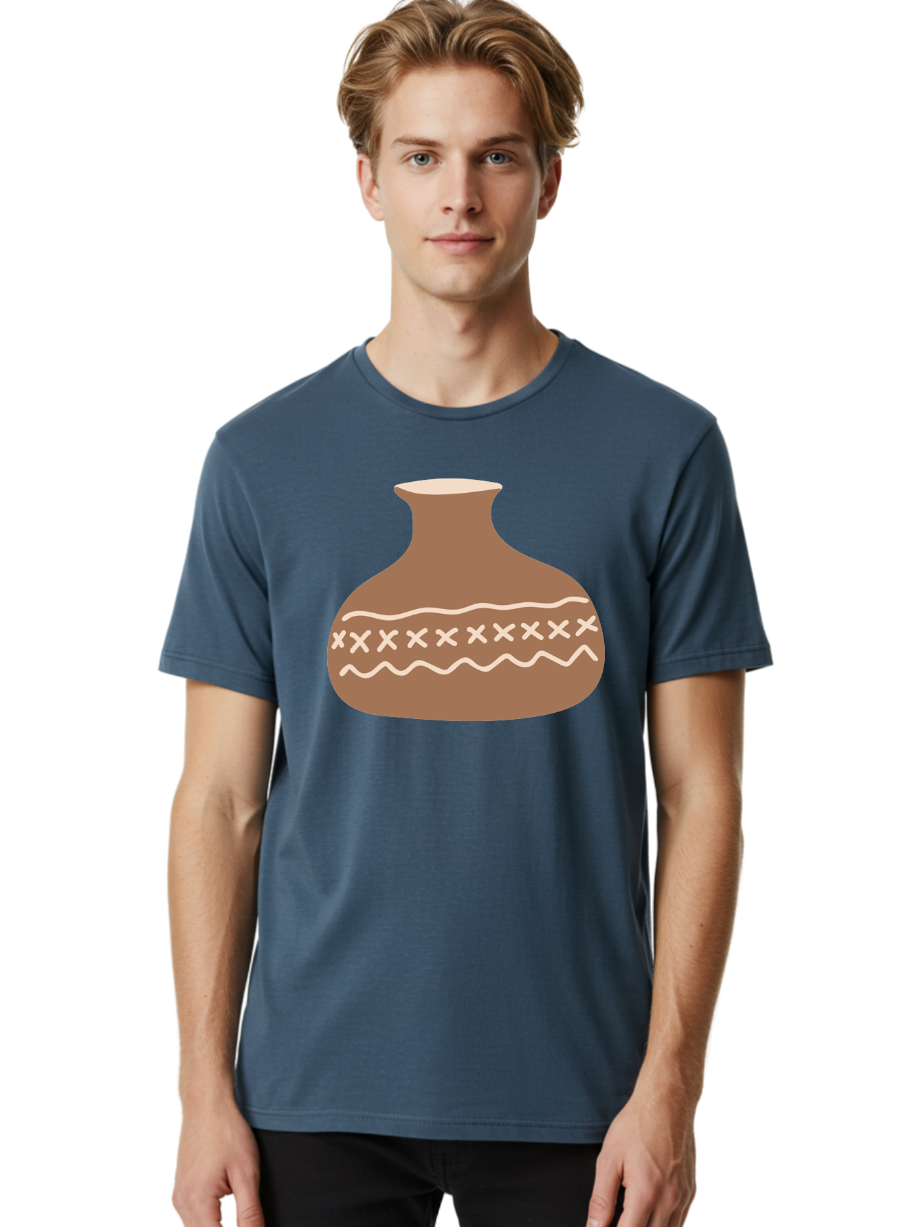 Clay-Pot Men'S Graphic Tee, 100% Cotton, Comfortable Casual Summer Wear, Machine Washable, Clay Pot, Pottery Vessel, Ceramic Design, Traditional Craftsmanship, Handmade Art, Wavy Lines, Crosses Pattern, Earthy Tones, Cultural Heritage, Aae004 28