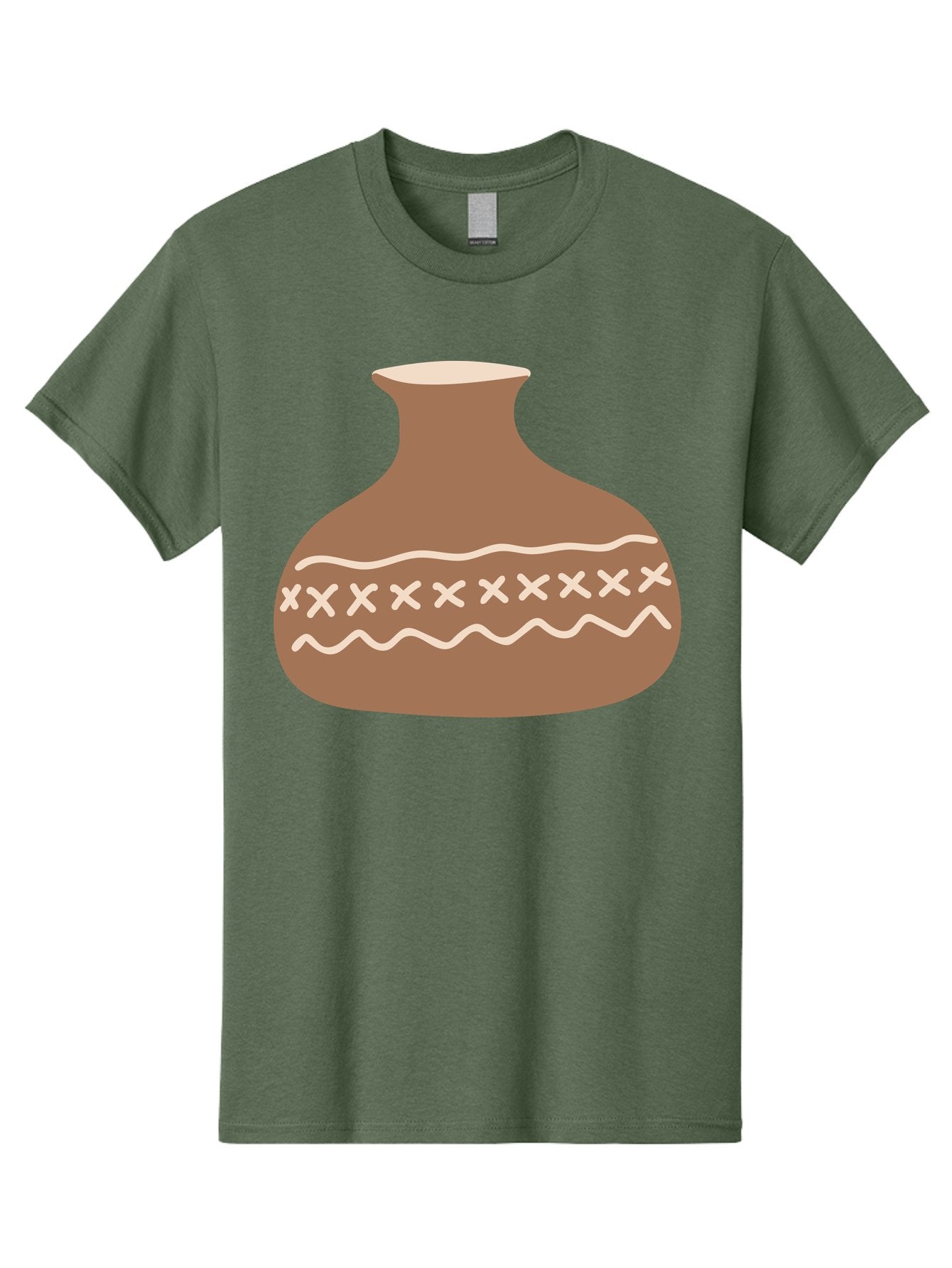Clay-Pot Men'S Graphic Tee, 100% Cotton, Comfortable Casual Summer Wear, Machine Washable, Clay Pot, Pottery Vessel, Ceramic Design, Traditional Craftsmanship, Handmade Art, Wavy Lines, Crosses Pattern, Earthy Tones, Cultural Heritage, Aae004 14
