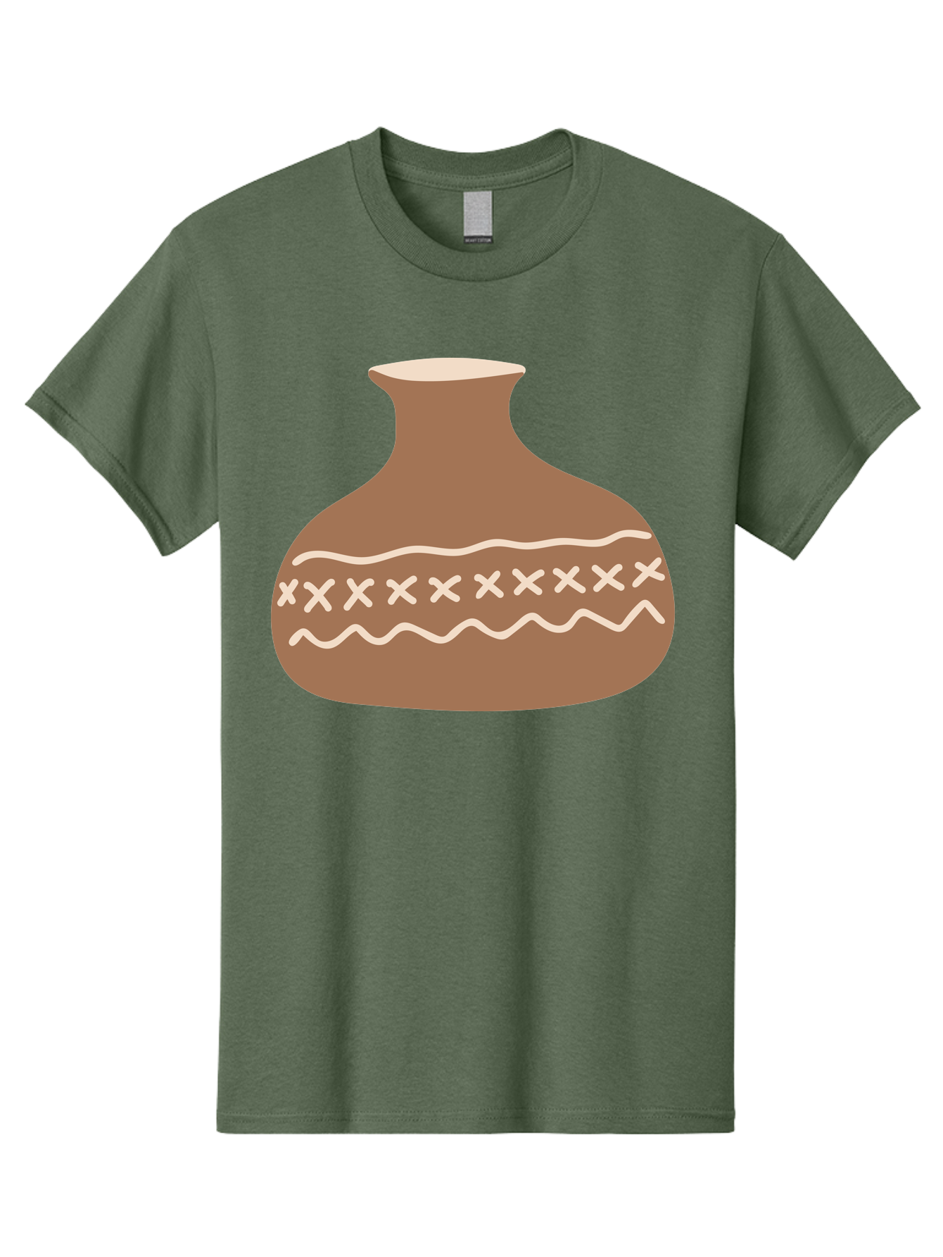 Clay-Pot Men'S Graphic Tee, 100% Cotton, Comfortable Casual Summer Wear, Machine Washable, Clay Pot, Pottery Vessel, Ceramic Design, Traditional Craftsmanship, Handmade Art, Wavy Lines, Crosses Pattern, Earthy Tones, Cultural Heritage, Aae004 3
