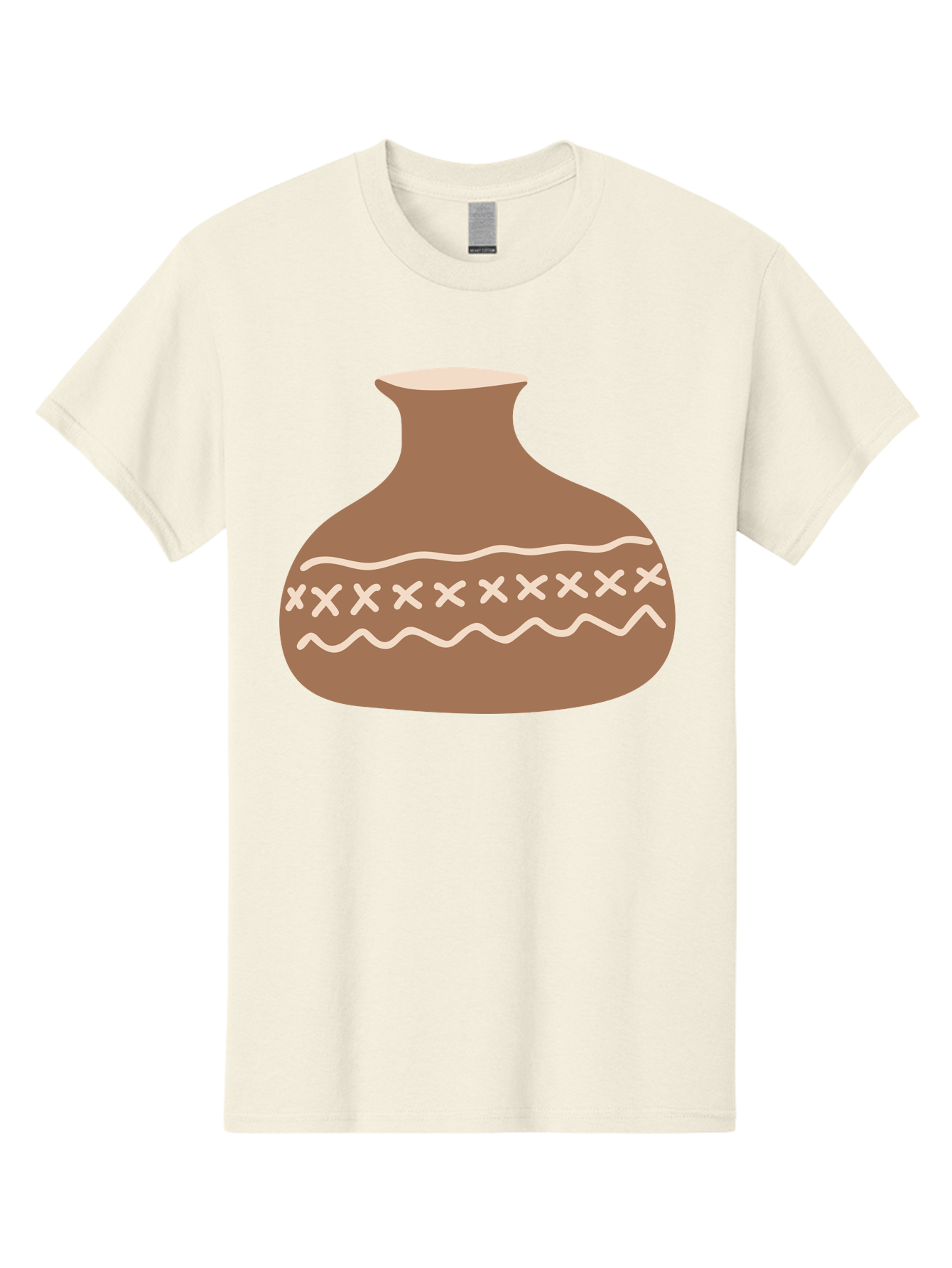Clay-Pot Men'S Graphic Tee, 100% Cotton, Comfortable Casual Summer Wear, Machine Washable, Clay Pot, Pottery Vessel, Ceramic Design, Traditional Craftsmanship, Handmade Art, Wavy Lines, Crosses Pattern, Earthy Tones, Cultural Heritage, Aae004