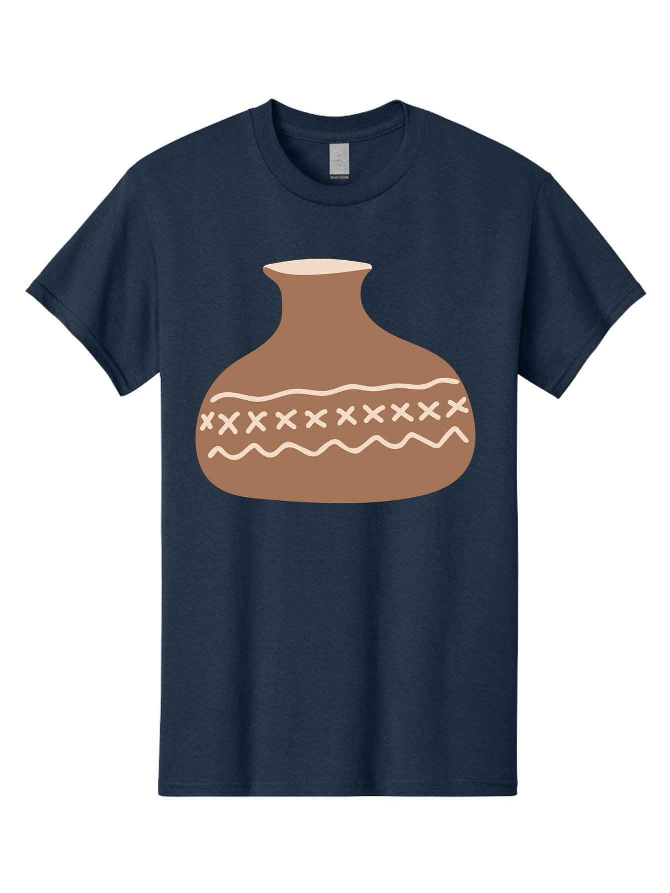 Clay-Pot Men'S Graphic Tee, 100% Cotton, Comfortable Casual Summer Wear, Machine Washable, Clay Pot, Pottery Vessel, Ceramic Design, Traditional Craftsmanship, Handmade Art, Wavy Lines, Crosses Pattern, Earthy Tones, Cultural Heritage, Aae004 13