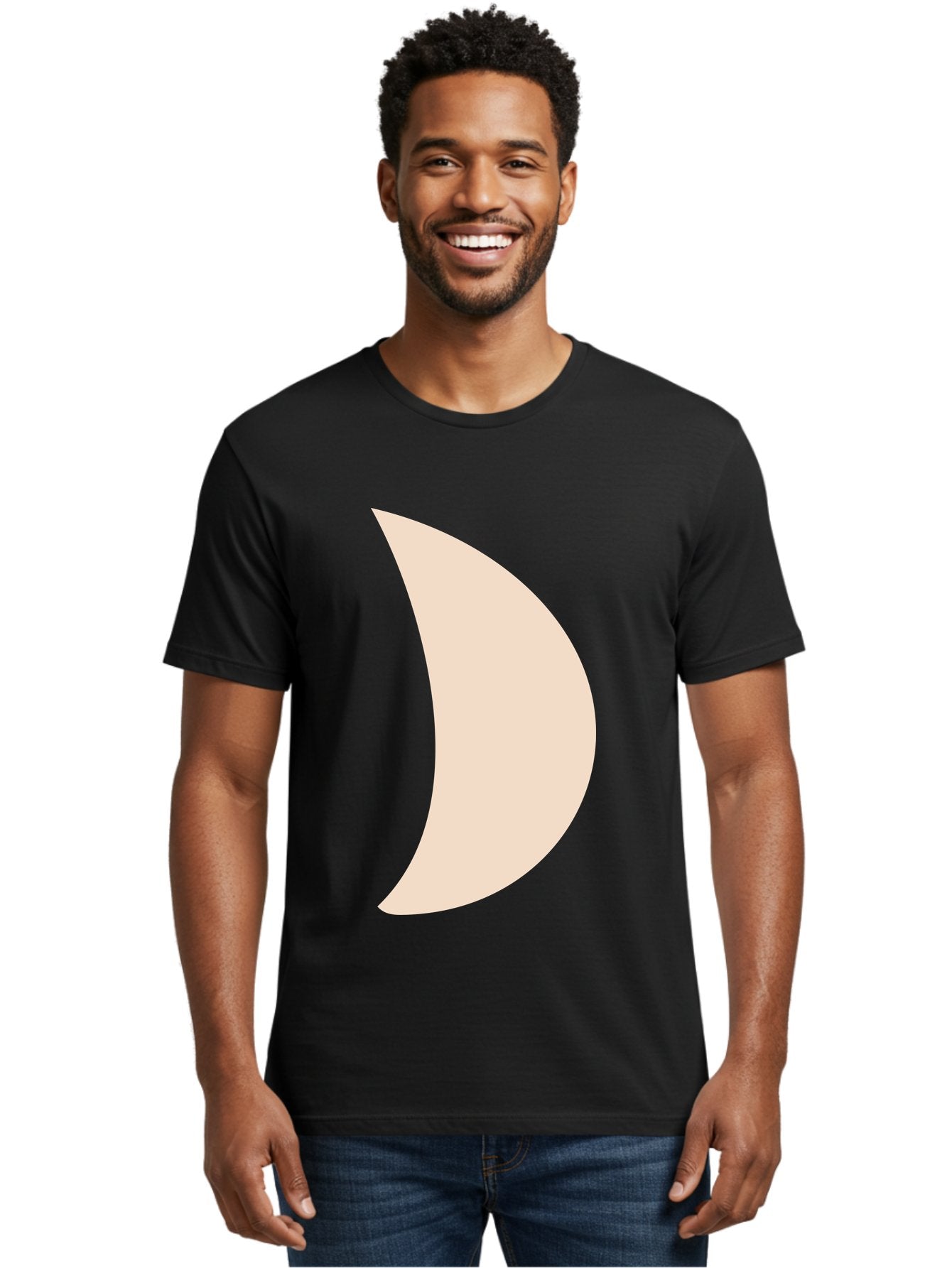 Crescent-Moon-1 Men'S Graphic Tee, 100% Cotton, Comfortable Casual Summer Wear, Machine Washable, Crescent Moon, Lunar Phase, Minimalist Design, Simple Shape, Soft Beige, Modern Graphic, Abstract Art Aae005 24