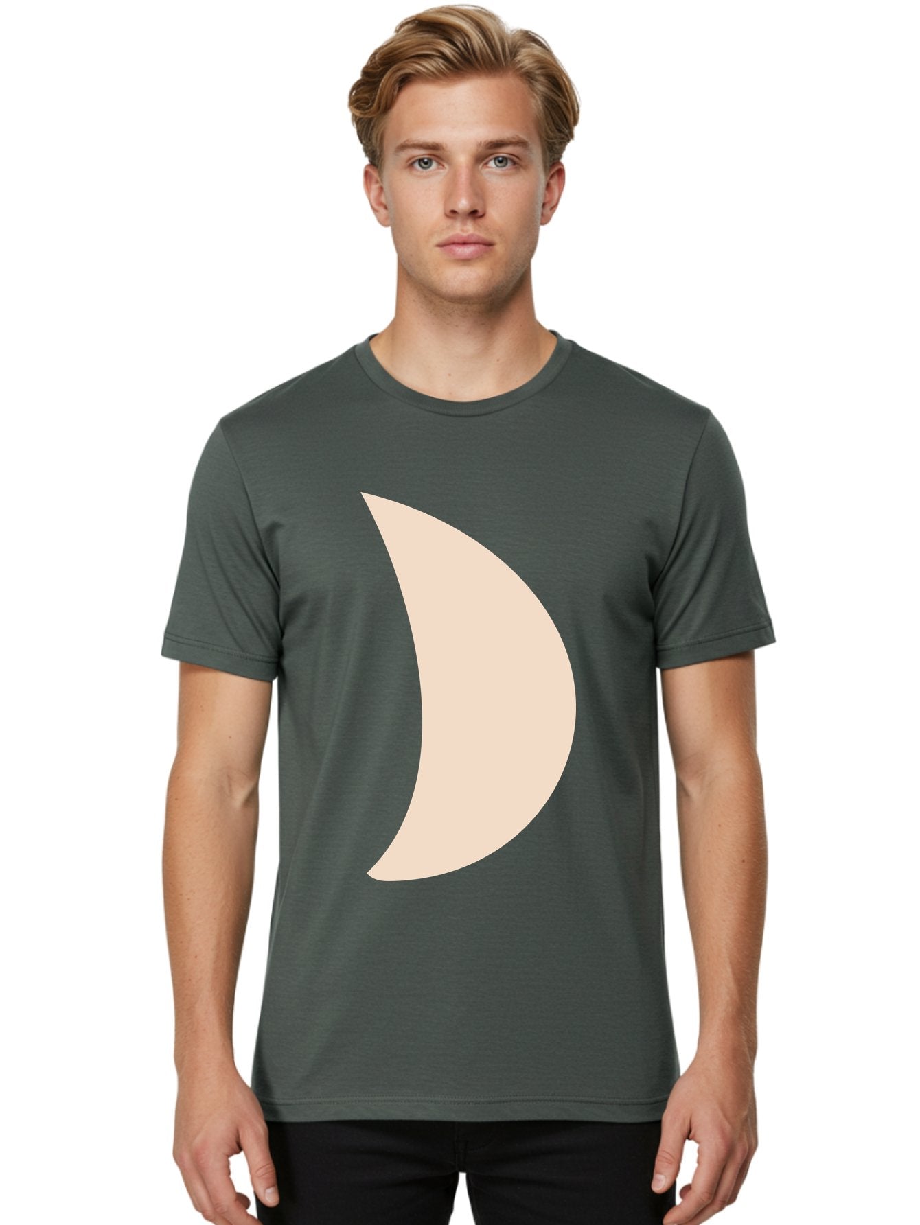 Crescent-Moon-1 Men'S Graphic Tee, 100% Cotton, Comfortable Casual Summer Wear, Machine Washable, Crescent Moon, Lunar Phase, Minimalist Design, Simple Shape, Soft Beige, Modern Graphic, Abstract Art Aae005 22