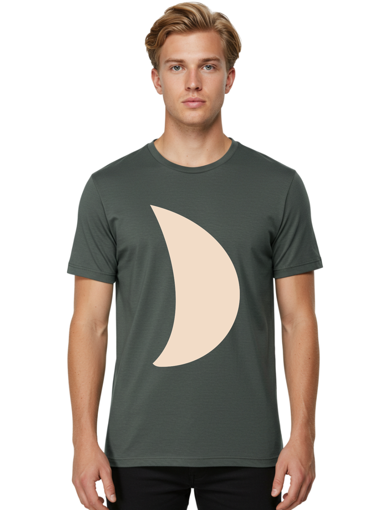 Crescent-Moon-1 Men'S Graphic Tee, 100% Cotton, Comfortable Casual Summer Wear, Machine Washable, Crescent Moon, Lunar Phase, Minimalist Design, Simple Shape, Soft Beige, Modern Graphic, Abstract Art Aae005 18