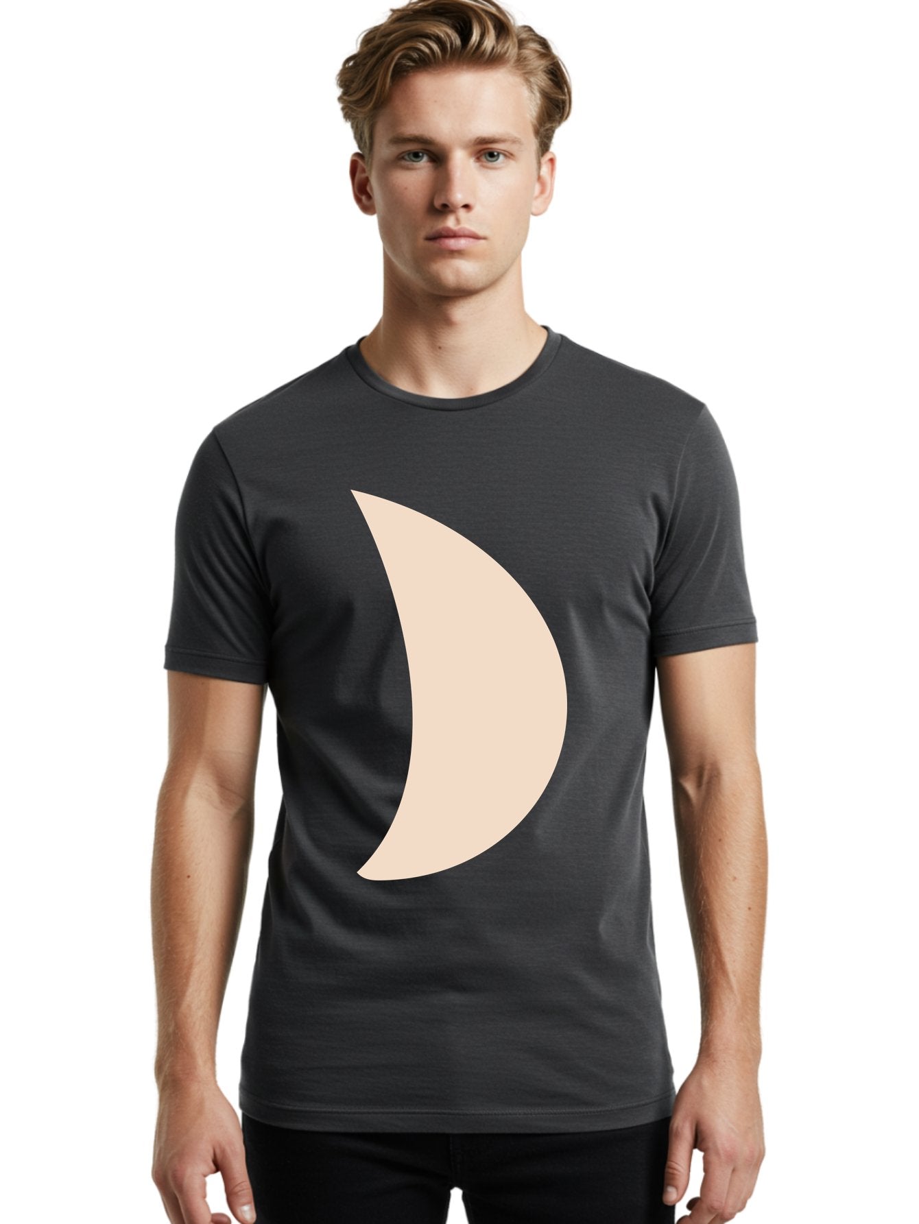 Crescent-Moon-1 Men'S Graphic Tee, 100% Cotton, Comfortable Casual Summer Wear, Machine Washable, Crescent Moon, Lunar Phase, Minimalist Design, Simple Shape, Soft Beige, Modern Graphic, Abstract Art Aae005 27