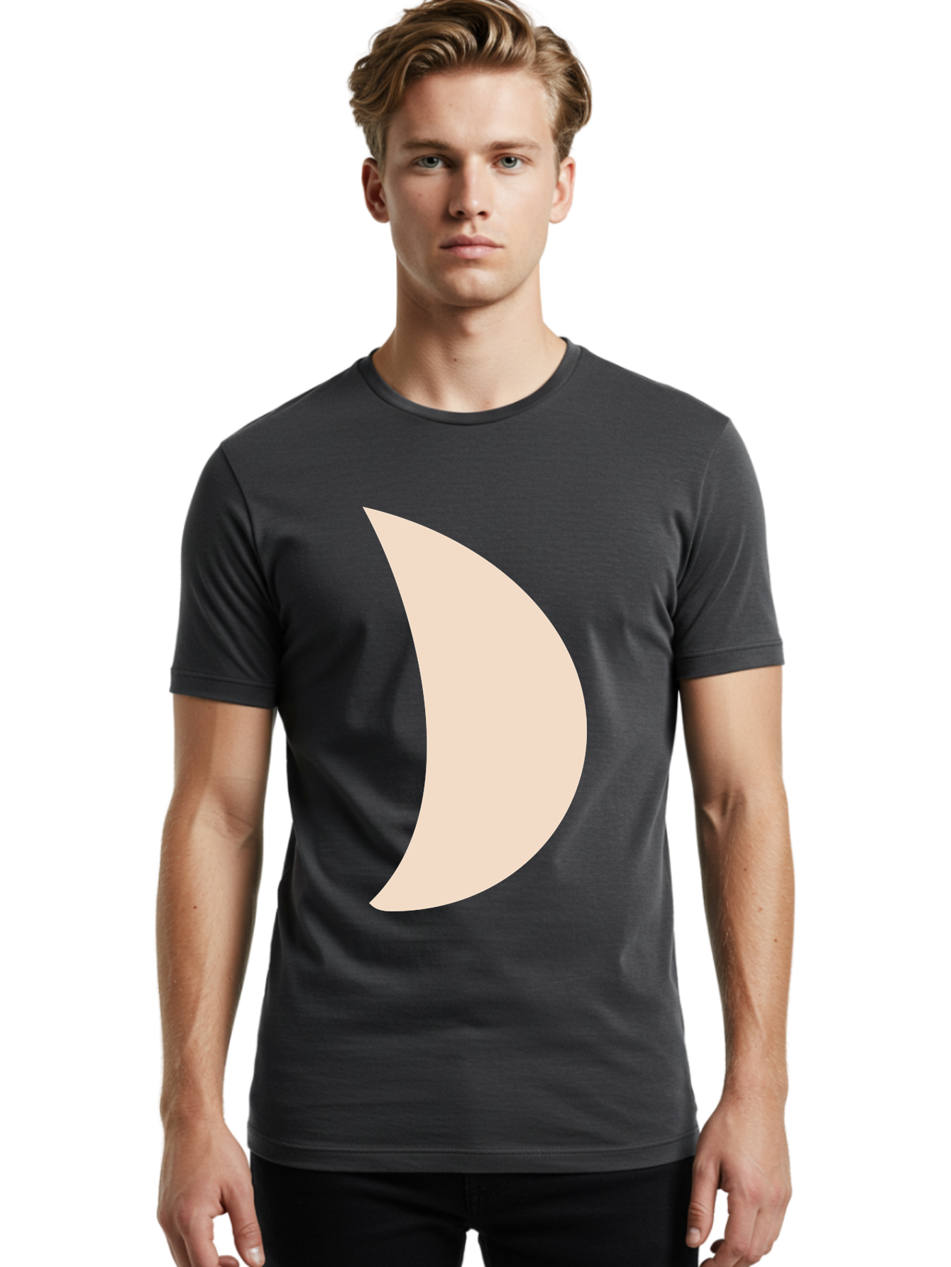 Crescent-Moon-1 Men'S Graphic Tee, 100% Cotton, Comfortable Casual Summer Wear, Machine Washable, Crescent Moon, Lunar Phase, Minimalist Design, Simple Shape, Soft Beige, Modern Graphic, Abstract Art Aae005 8