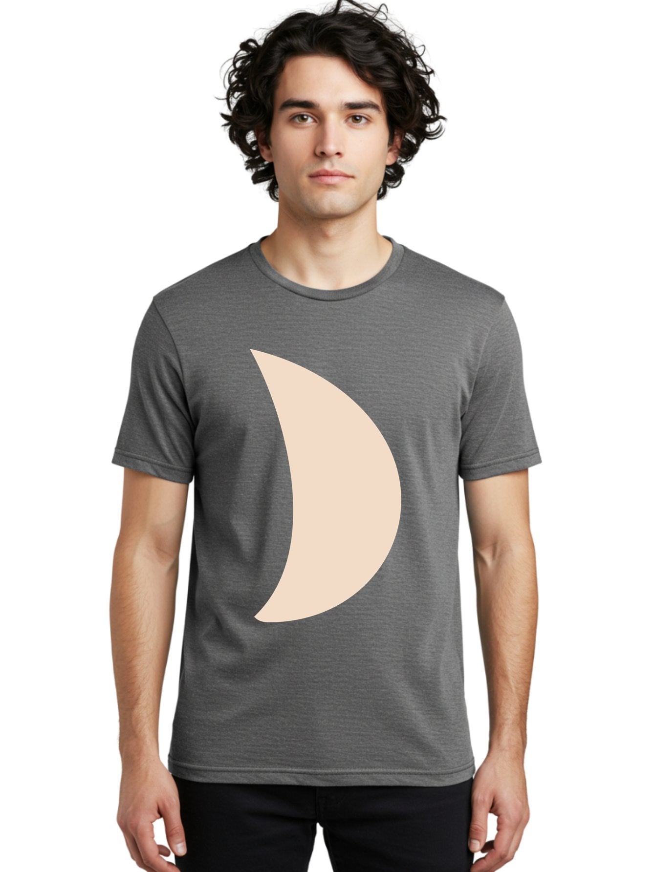 Crescent-Moon-1 Men'S Graphic Tee, 100% Cotton, Comfortable Casual Summer Wear, Machine Washable, Crescent Moon, Lunar Phase, Minimalist Design, Simple Shape, Soft Beige, Modern Graphic, Abstract Art Aae005 17