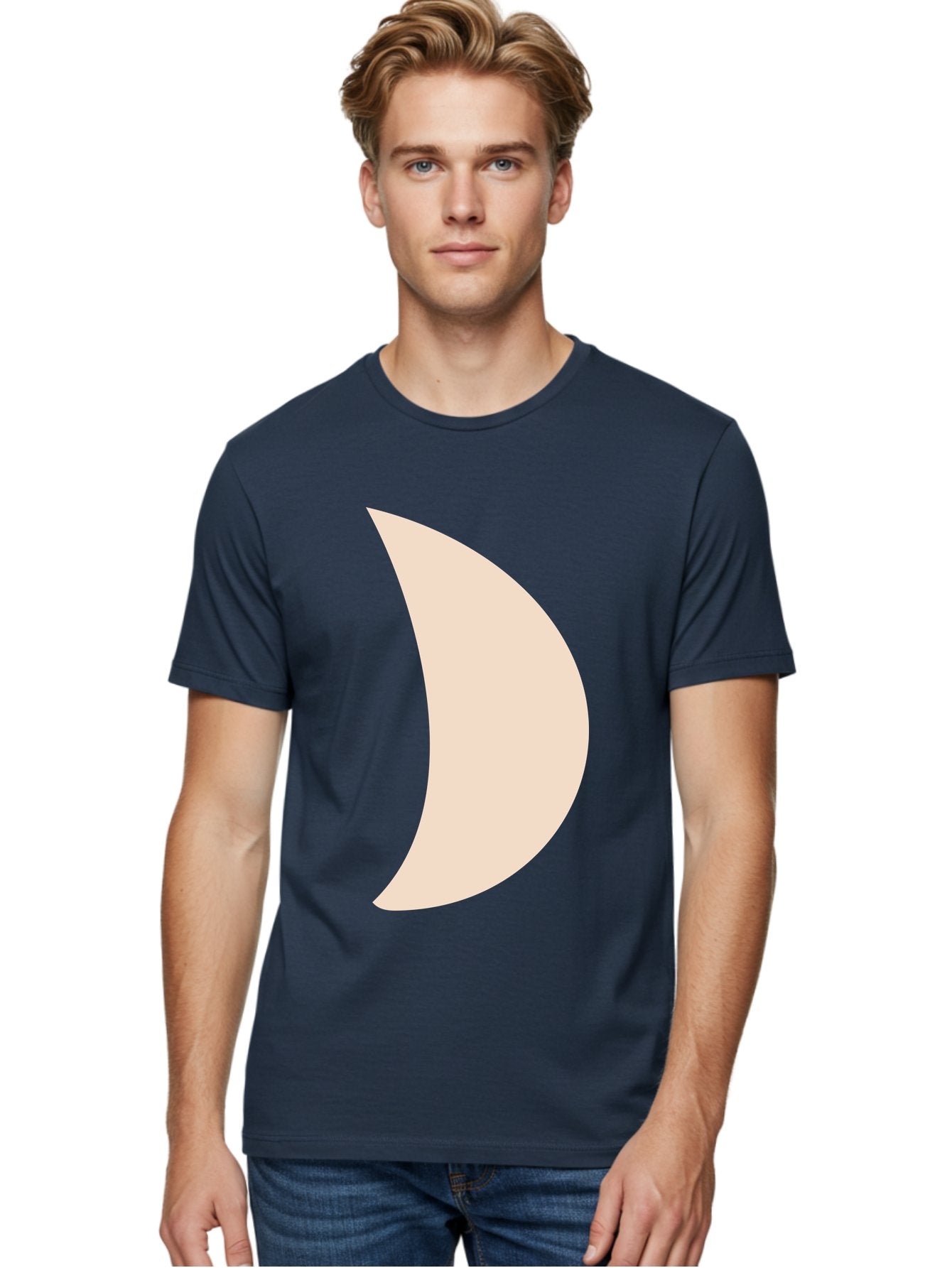 Crescent-Moon-1 Men'S Graphic Tee, 100% Cotton, Comfortable Casual Summer Wear, Machine Washable, Crescent Moon, Lunar Phase, Minimalist Design, Simple Shape, Soft Beige, Modern Graphic, Abstract Art Aae005 20