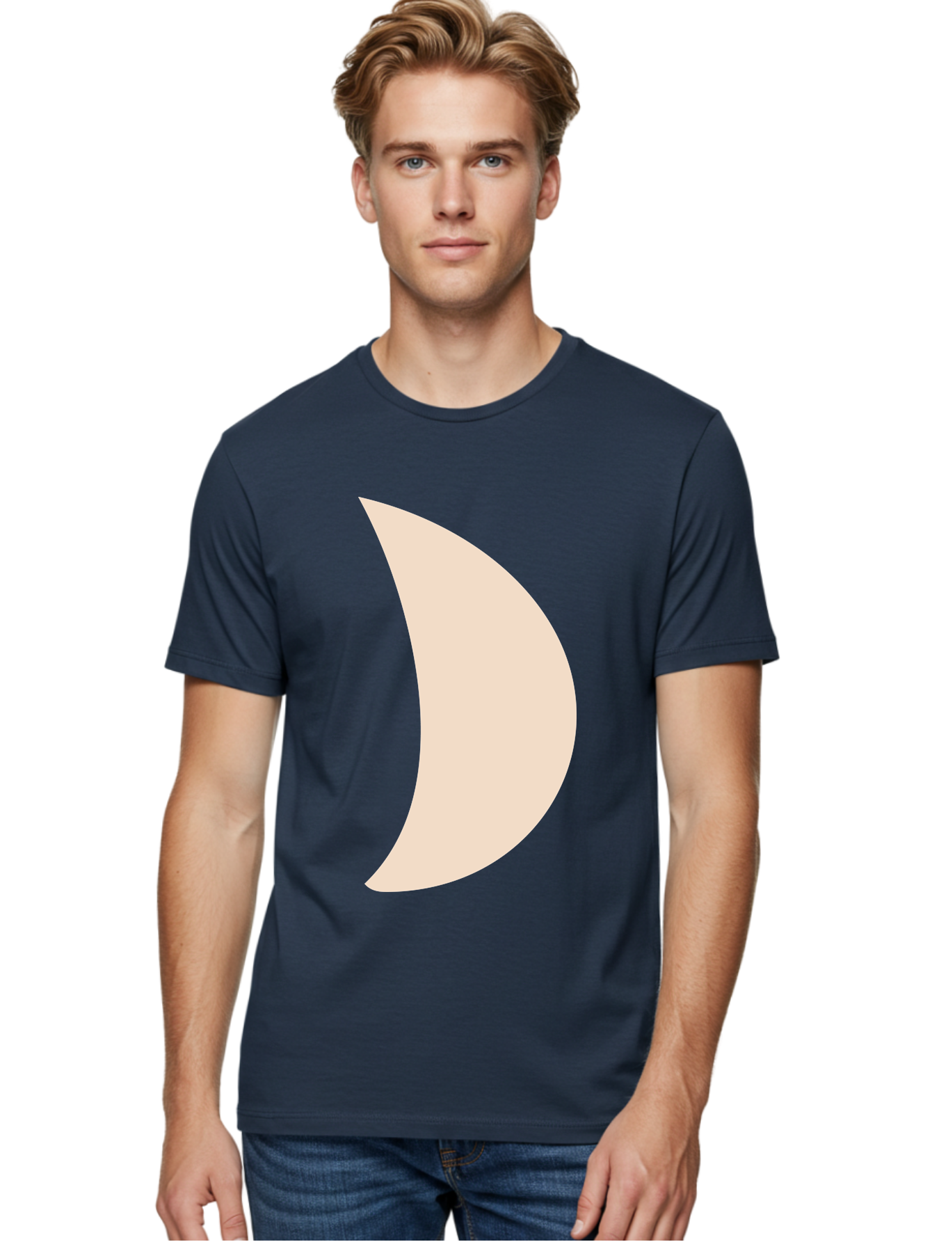 Crescent-Moon-1 Men'S Graphic Tee, 100% Cotton, Comfortable Casual Summer Wear, Machine Washable, Crescent Moon, Lunar Phase, Minimalist Design, Simple Shape, Soft Beige, Modern Graphic, Abstract Art Aae005 30
