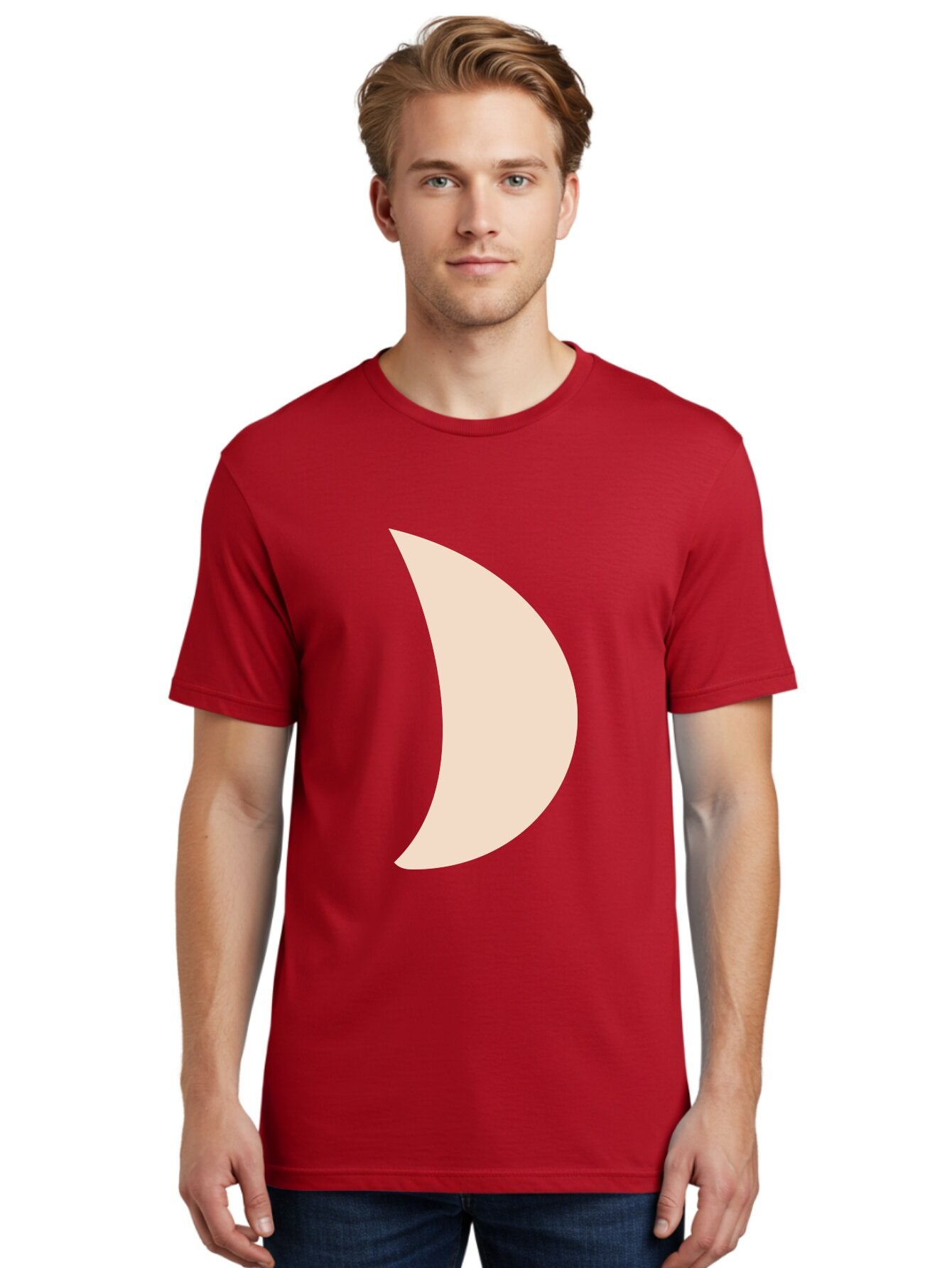 Crescent-Moon-1 Men'S Graphic Tee, 100% Cotton, Comfortable Casual Summer Wear, Machine Washable, Crescent Moon, Lunar Phase, Minimalist Design, Simple Shape, Soft Beige, Modern Graphic, Abstract Art Aae005 21