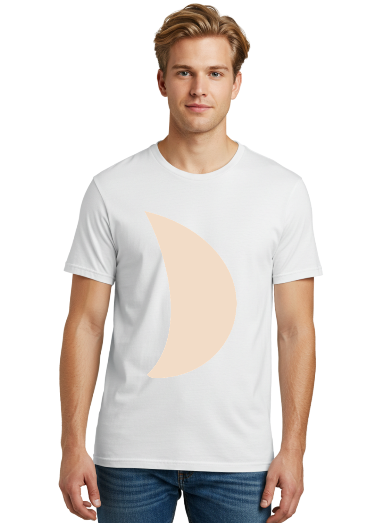 Crescent-Moon-1 Men'S Graphic Tee, 100% Cotton, Comfortable Casual Summer Wear, Machine Washable, Crescent Moon, Lunar Phase, Minimalist Design, Simple Shape, Soft Beige, Modern Graphic, Abstract Art Aae005 26