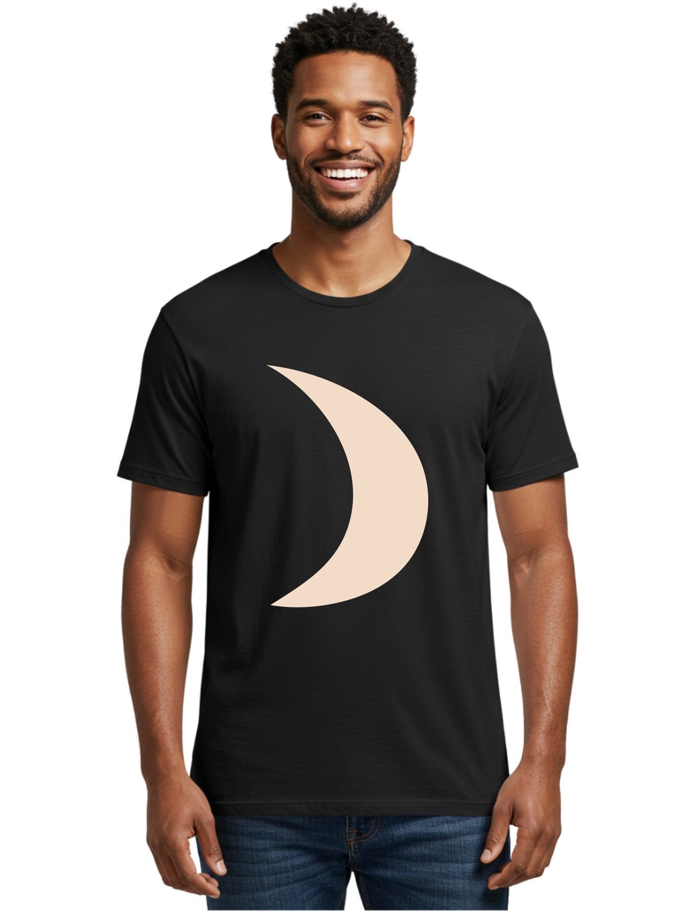 Crescent-Moon-2 Men'S Graphic Tee, 100% Cotton, Comfortable Casual Summer Wear, Machine Washable, Crescent Moon Shape, Minimalist Design, Simple Graphics, Tan Color, Abstract Art, Lunar Symbol, Night Sky Theme Aae006 23