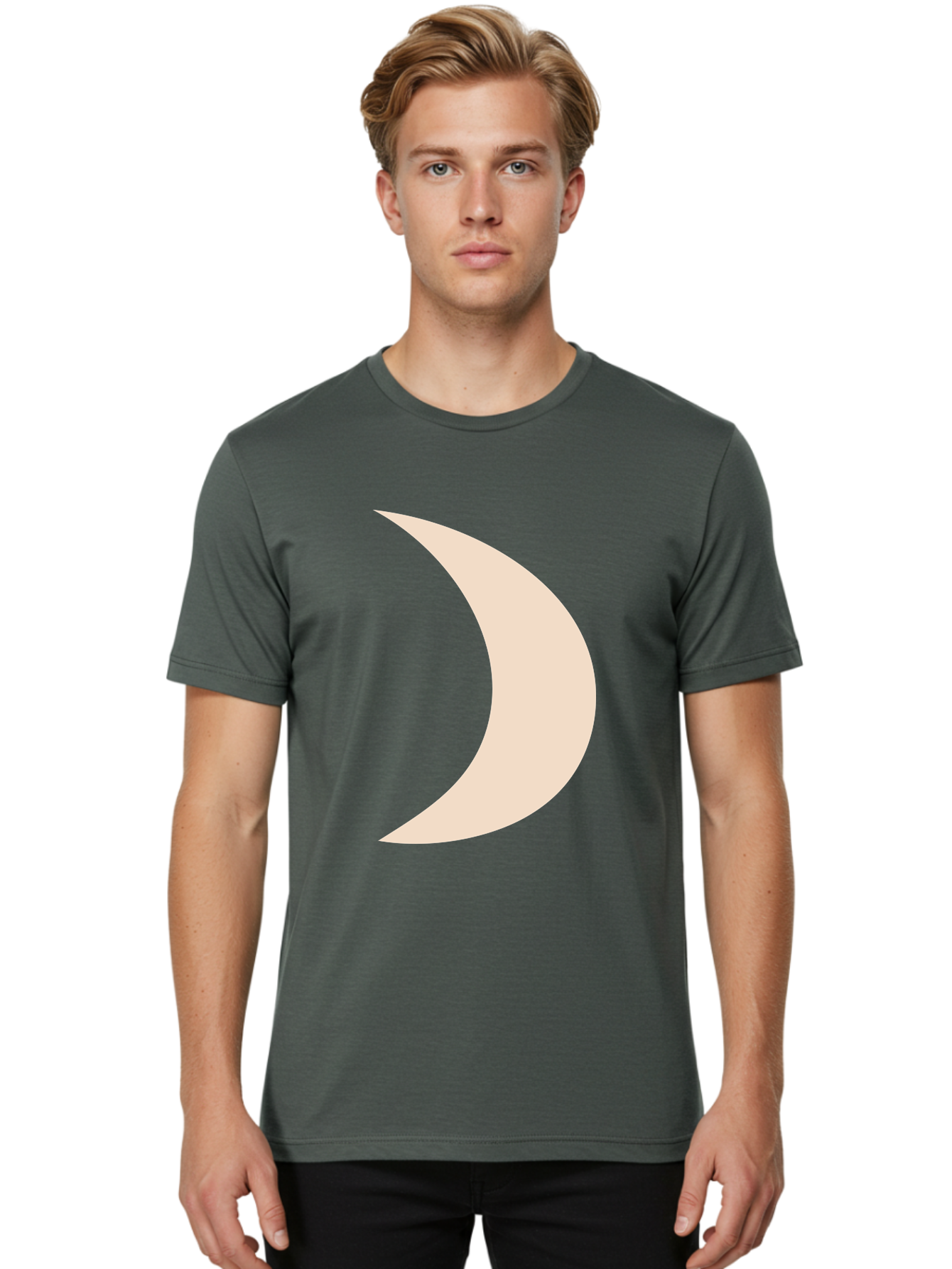 Crescent-Moon-2 Men'S Graphic Tee, 100% Cotton, Comfortable Casual Summer Wear, Machine Washable, Crescent Moon Shape, Minimalist Design, Simple Graphics, Tan Color, Abstract Art, Lunar Symbol, Night Sky Theme Aae006