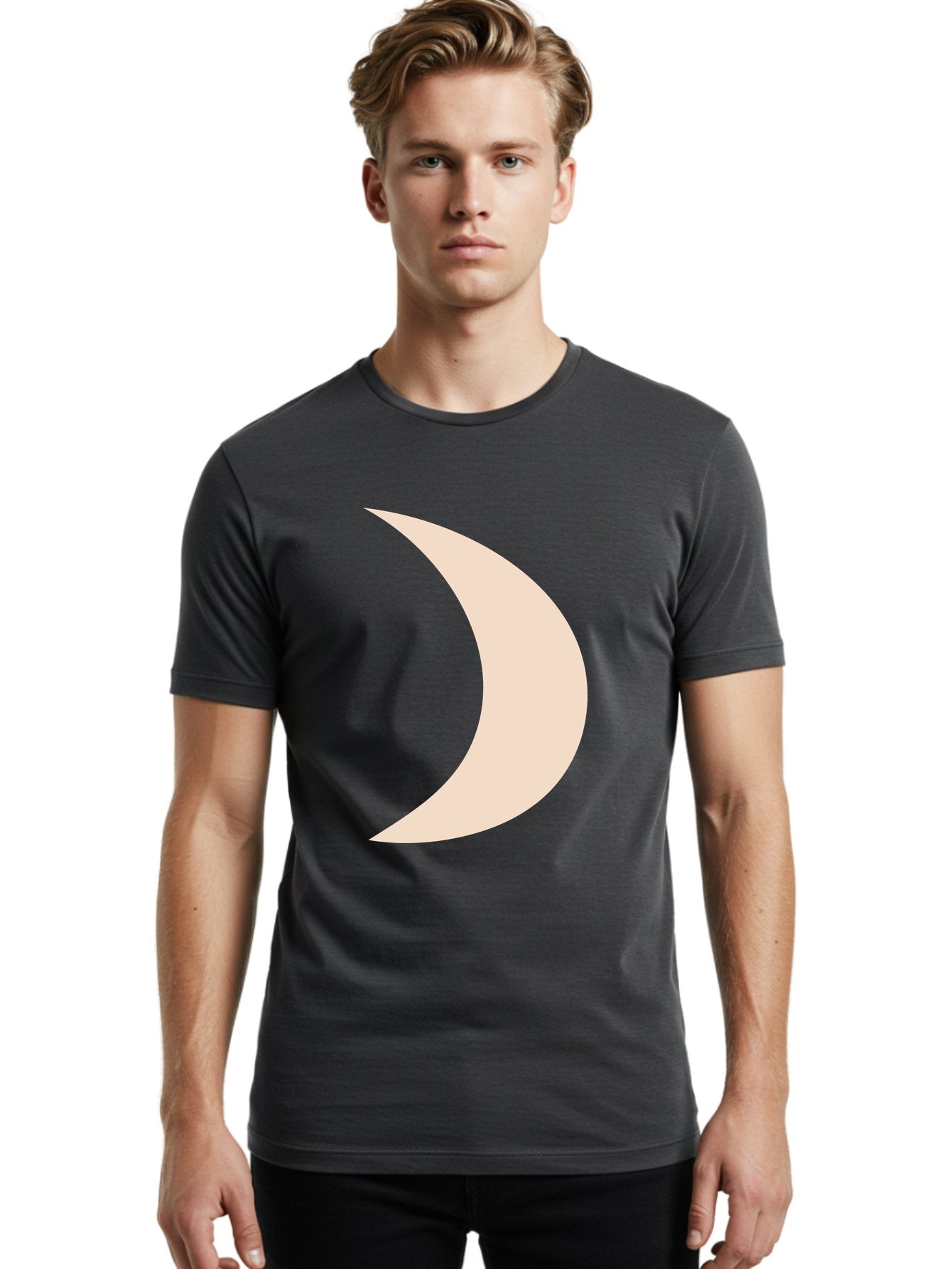 Crescent-Moon-2 Men'S Graphic Tee, 100% Cotton, Comfortable Casual Summer Wear, Machine Washable, Crescent Moon Shape, Minimalist Design, Simple Graphics, Tan Color, Abstract Art, Lunar Symbol, Night Sky Theme Aae006 22