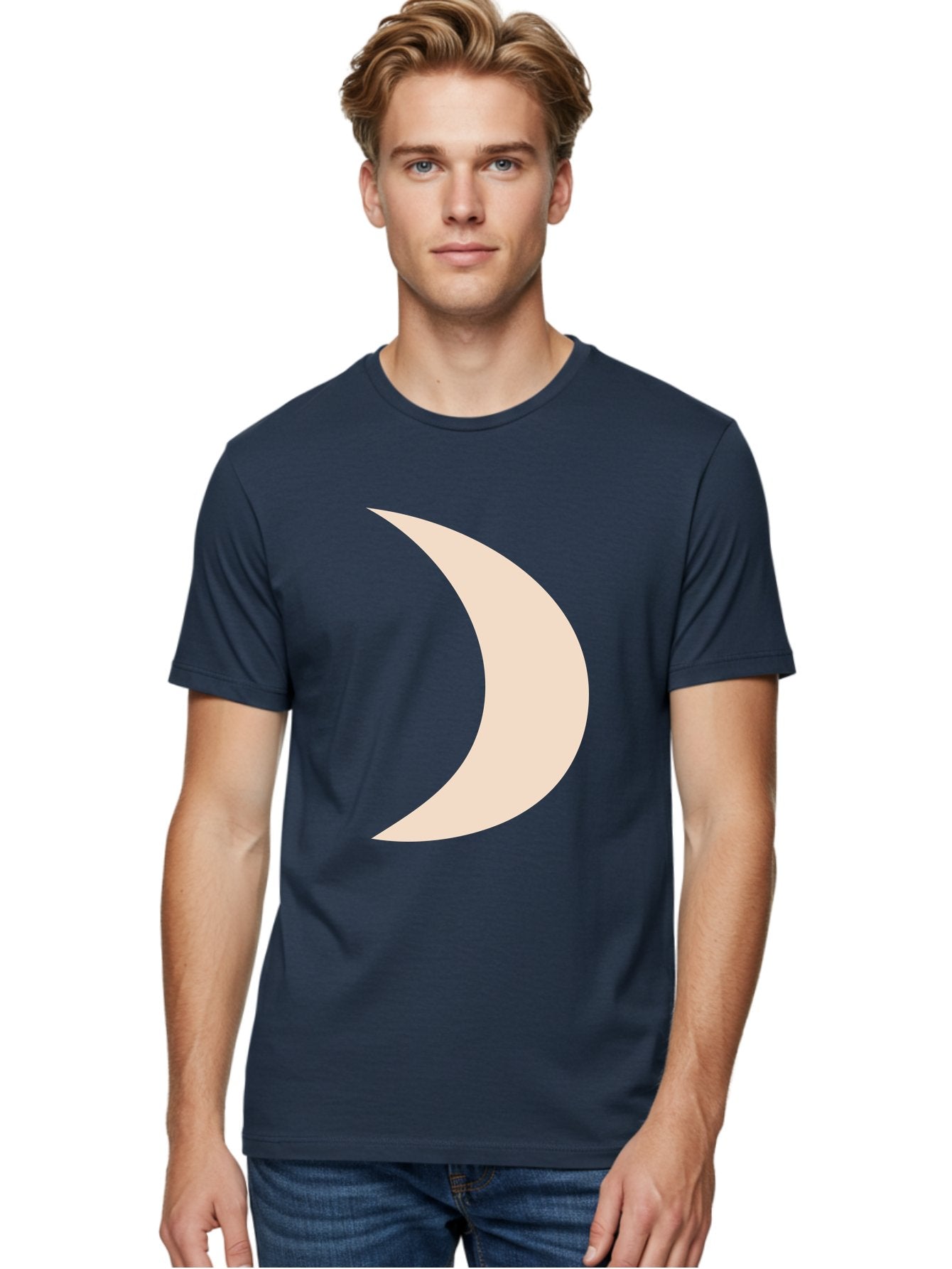 Crescent-Moon-2 Men'S Graphic Tee, 100% Cotton, Comfortable Casual Summer Wear, Machine Washable, Crescent Moon Shape, Minimalist Design, Simple Graphics, Tan Color, Abstract Art, Lunar Symbol, Night Sky Theme Aae006 24