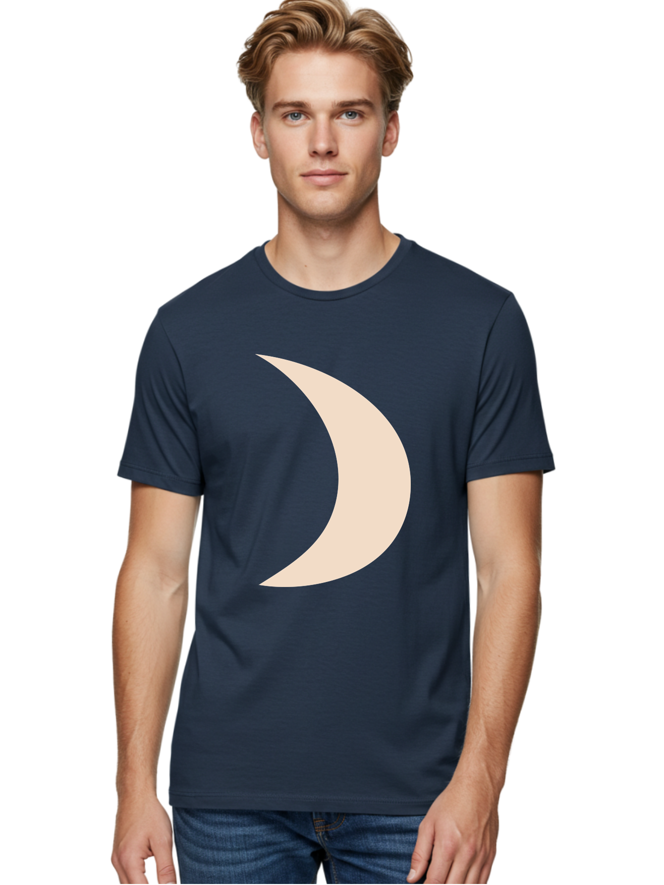 Crescent-Moon-2 Men'S Graphic Tee, 100% Cotton, Comfortable Casual Summer Wear, Machine Washable, Crescent Moon Shape, Minimalist Design, Simple Graphics, Tan Color, Abstract Art, Lunar Symbol, Night Sky Theme Aae006 14