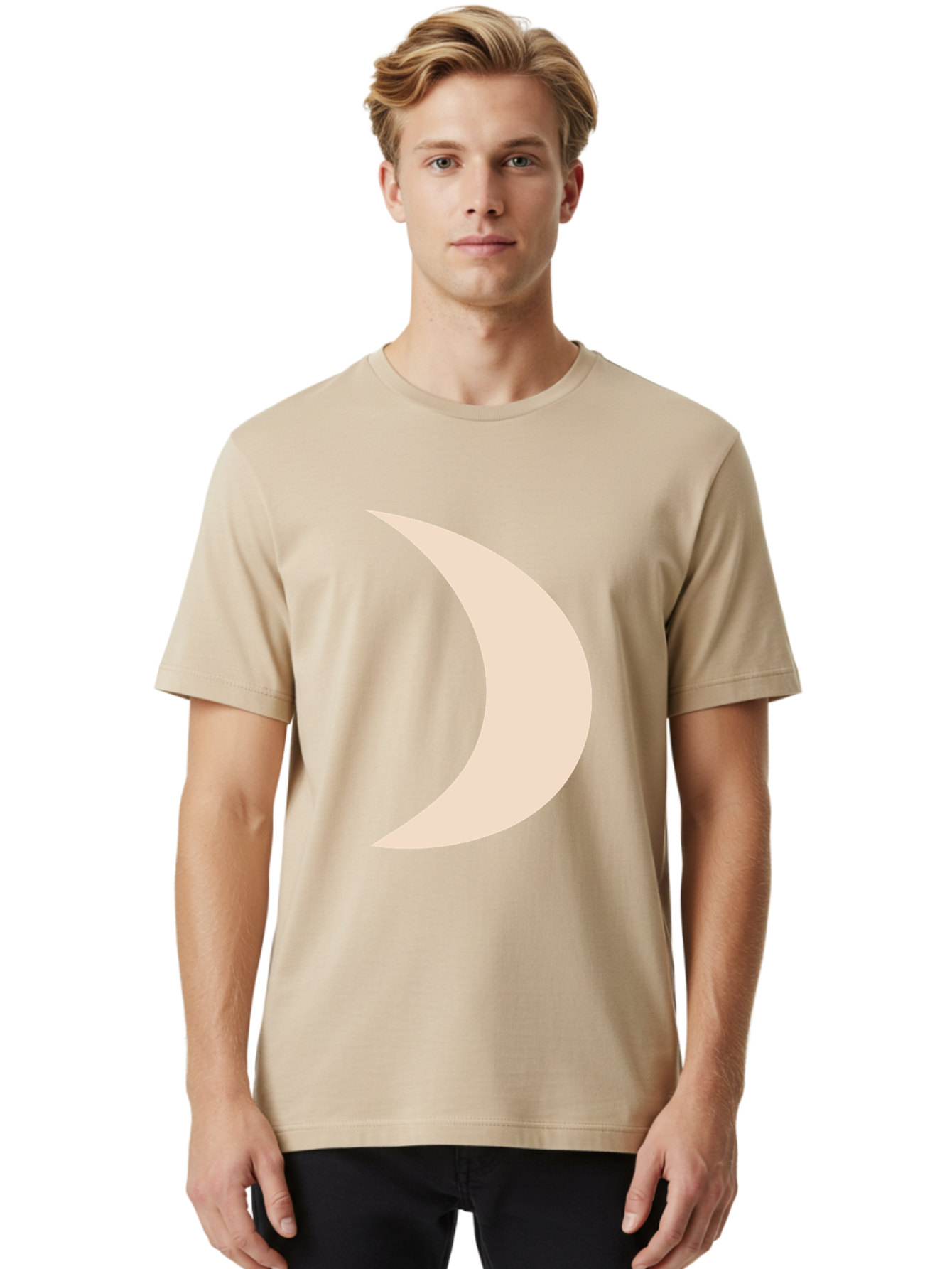 Crescent-Moon-2 Men'S Graphic Tee, 100% Cotton, Comfortable Casual Summer Wear, Machine Washable, Crescent Moon Shape, Minimalist Design, Simple Graphics, Tan Color, Abstract Art, Lunar Symbol, Night Sky Theme Aae006 20