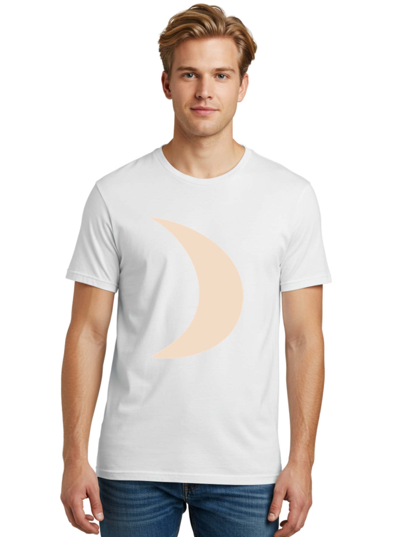 Crescent-Moon-2 Men'S Graphic Tee, 100% Cotton, Comfortable Casual Summer Wear, Machine Washable, Crescent Moon Shape, Minimalist Design, Simple Graphics, Tan Color, Abstract Art, Lunar Symbol, Night Sky Theme Aae006 4