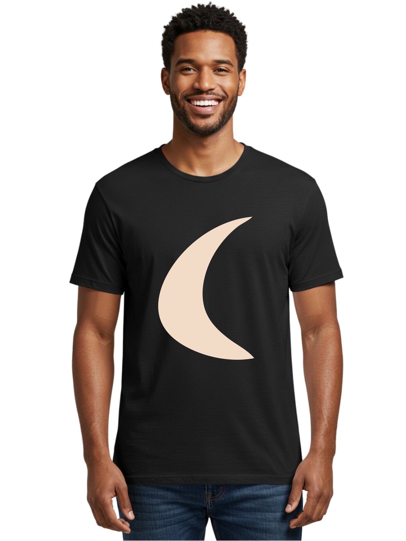 Crescent-Moon Men'S Graphic Tee, 100% Cotton, Comfortable Casual Summer Wear, Machine Washable, Crescent Moon, Pale Moon Shape, Simple Graphics, Minimalist Design, Moon Symbol, Digital Illustration, Abstract Shapes Aae007 23