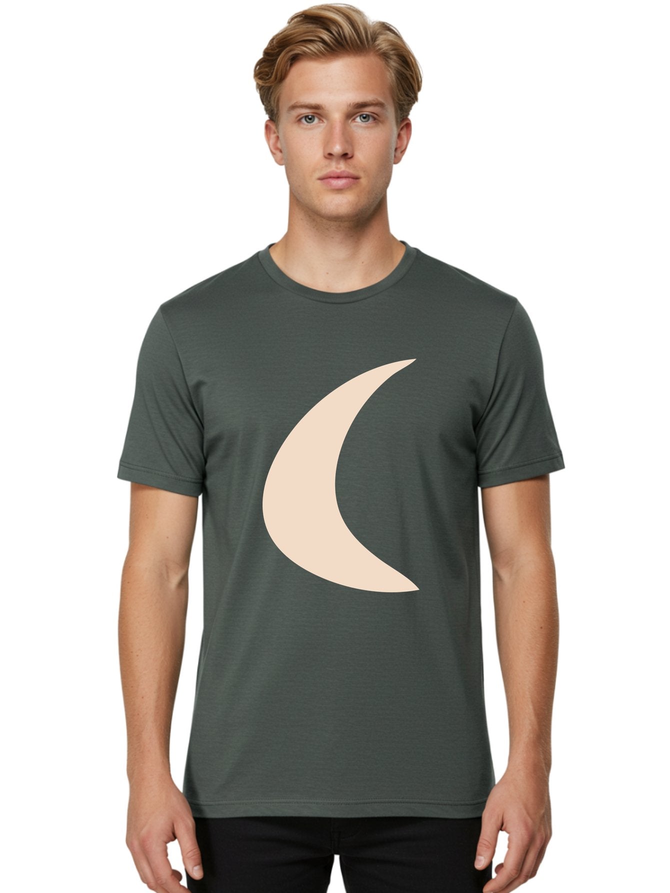 Crescent-Moon Men'S Graphic Tee, 100% Cotton, Comfortable Casual Summer Wear, Machine Washable, Crescent Moon, Pale Moon Shape, Simple Graphics, Minimalist Design, Moon Symbol, Digital Illustration, Abstract Shapes Aae007 16