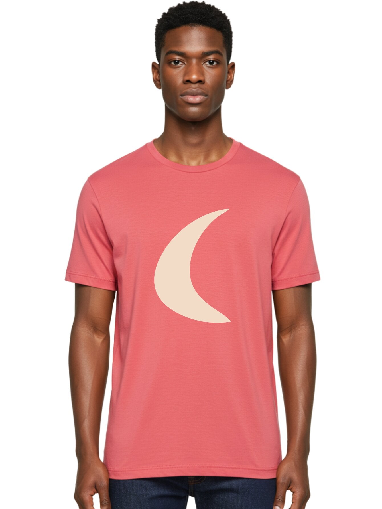 Crescent-Moon Men'S Graphic Tee, 100% Cotton, Comfortable Casual Summer Wear, Machine Washable, Crescent Moon, Pale Moon Shape, Simple Graphics, Minimalist Design, Moon Symbol, Digital Illustration, Abstract Shapes Aae007 27