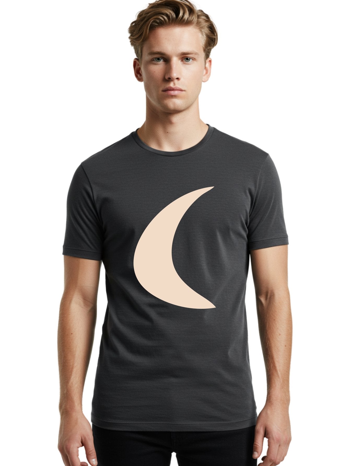 Crescent-Moon Men'S Graphic Tee, 100% Cotton, Comfortable Casual Summer Wear, Machine Washable, Crescent Moon, Pale Moon Shape, Simple Graphics, Minimalist Design, Moon Symbol, Digital Illustration, Abstract Shapes Aae007 26