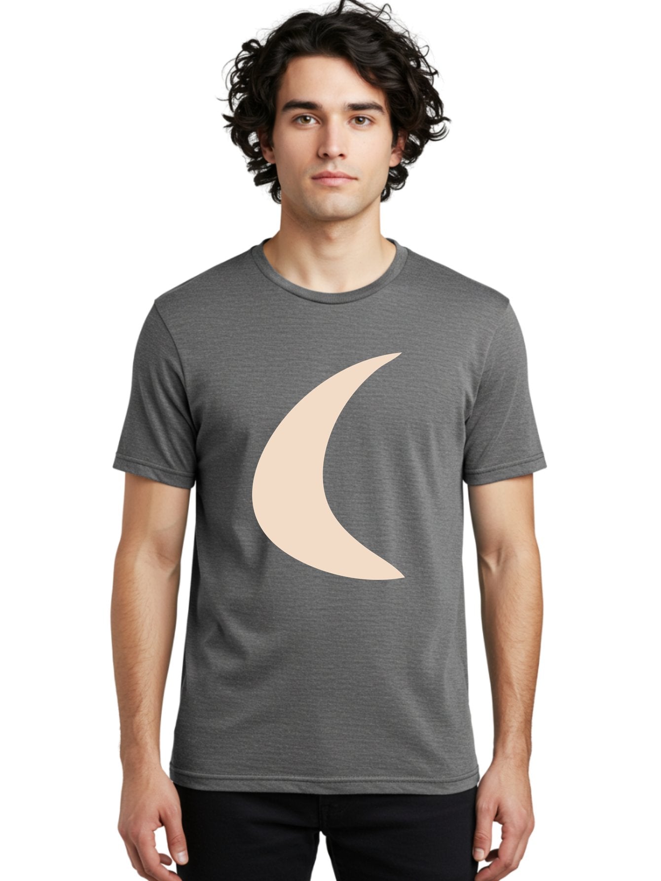 Crescent-Moon Men'S Graphic Tee, 100% Cotton, Comfortable Casual Summer Wear, Machine Washable, Crescent Moon, Pale Moon Shape, Simple Graphics, Minimalist Design, Moon Symbol, Digital Illustration, Abstract Shapes Aae007 25