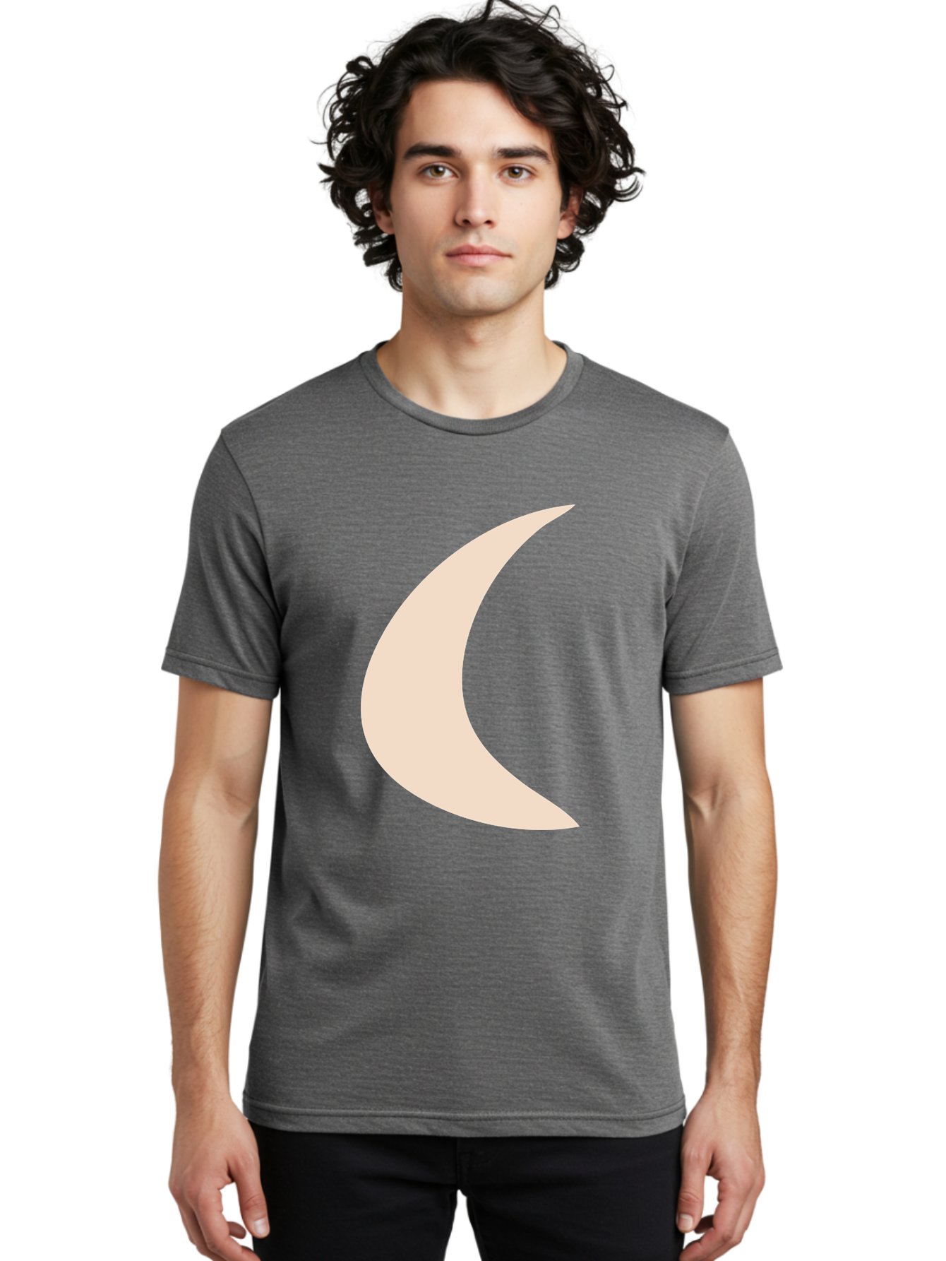 Crescent-Moon Men'S Graphic Tee, 100% Cotton, Comfortable Casual Summer Wear, Machine Washable, Crescent Moon, Pale Moon Shape, Simple Graphics, Minimalist Design, Moon Symbol, Digital Illustration, Abstract Shapes Aae007 12