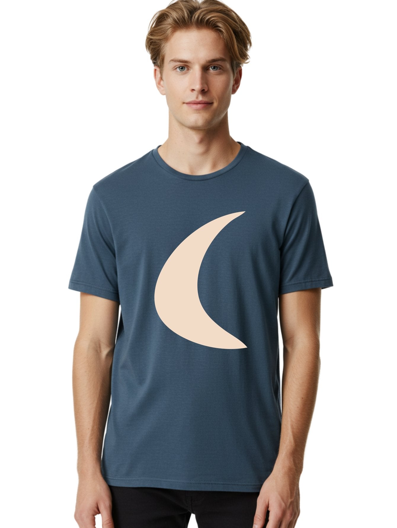 Crescent-Moon Men'S Graphic Tee, 100% Cotton, Comfortable Casual Summer Wear, Machine Washable, Crescent Moon, Pale Moon Shape, Simple Graphics, Minimalist Design, Moon Symbol, Digital Illustration, Abstract Shapes Aae007 19