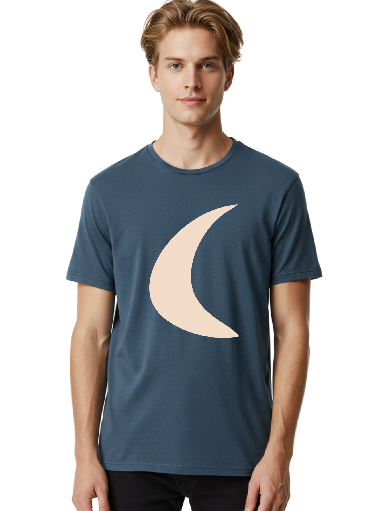 Crescent-Moon Men'S Graphic Tee, 100% Cotton, Comfortable Casual Summer Wear, Machine Washable, Crescent Moon, Pale Moon Shape, Simple Graphics, Minimalist Design, Moon Symbol, Digital Illustration, Abstract Shapes Aae007 22