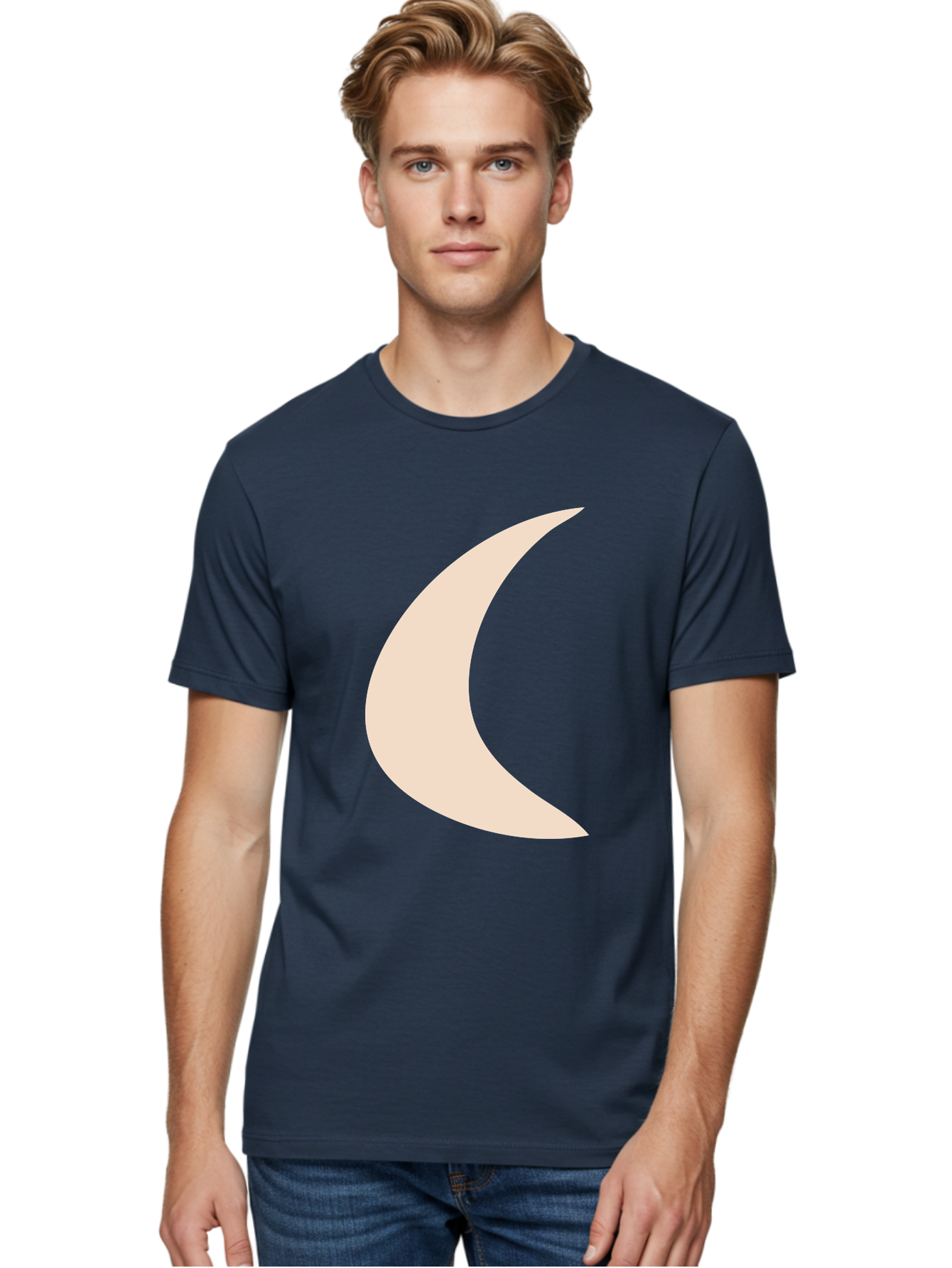 Crescent-Moon Men'S Graphic Tee, 100% Cotton, Comfortable Casual Summer Wear, Machine Washable, Crescent Moon, Pale Moon Shape, Simple Graphics, Minimalist Design, Moon Symbol, Digital Illustration, Abstract Shapes Aae007 24