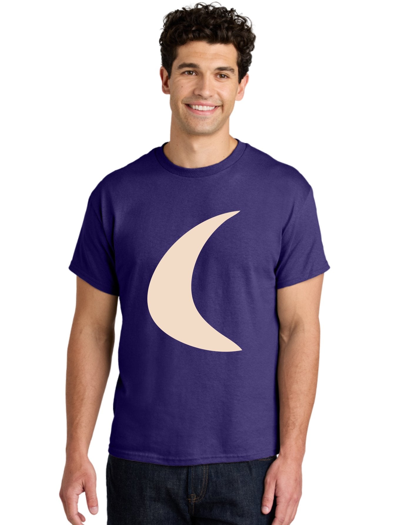 Crescent-Moon Men'S Graphic Tee, 100% Cotton, Comfortable Casual Summer Wear, Machine Washable, Crescent Moon, Pale Moon Shape, Simple Graphics, Minimalist Design, Moon Symbol, Digital Illustration, Abstract Shapes Aae007 30