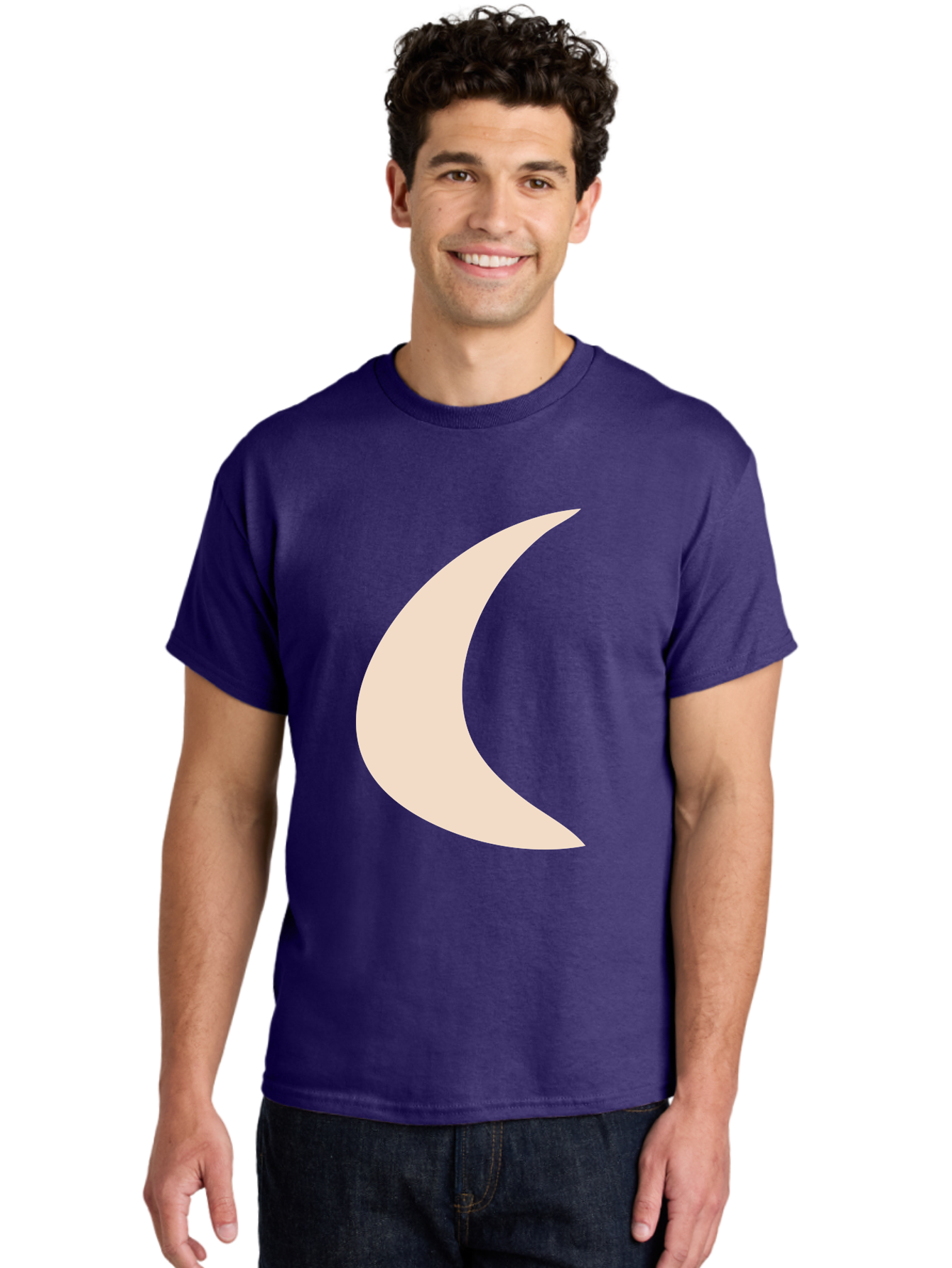 Crescent-Moon Men'S Graphic Tee, 100% Cotton, Comfortable Casual Summer Wear, Machine Washable, Crescent Moon, Pale Moon Shape, Simple Graphics, Minimalist Design, Moon Symbol, Digital Illustration, Abstract Shapes Aae007