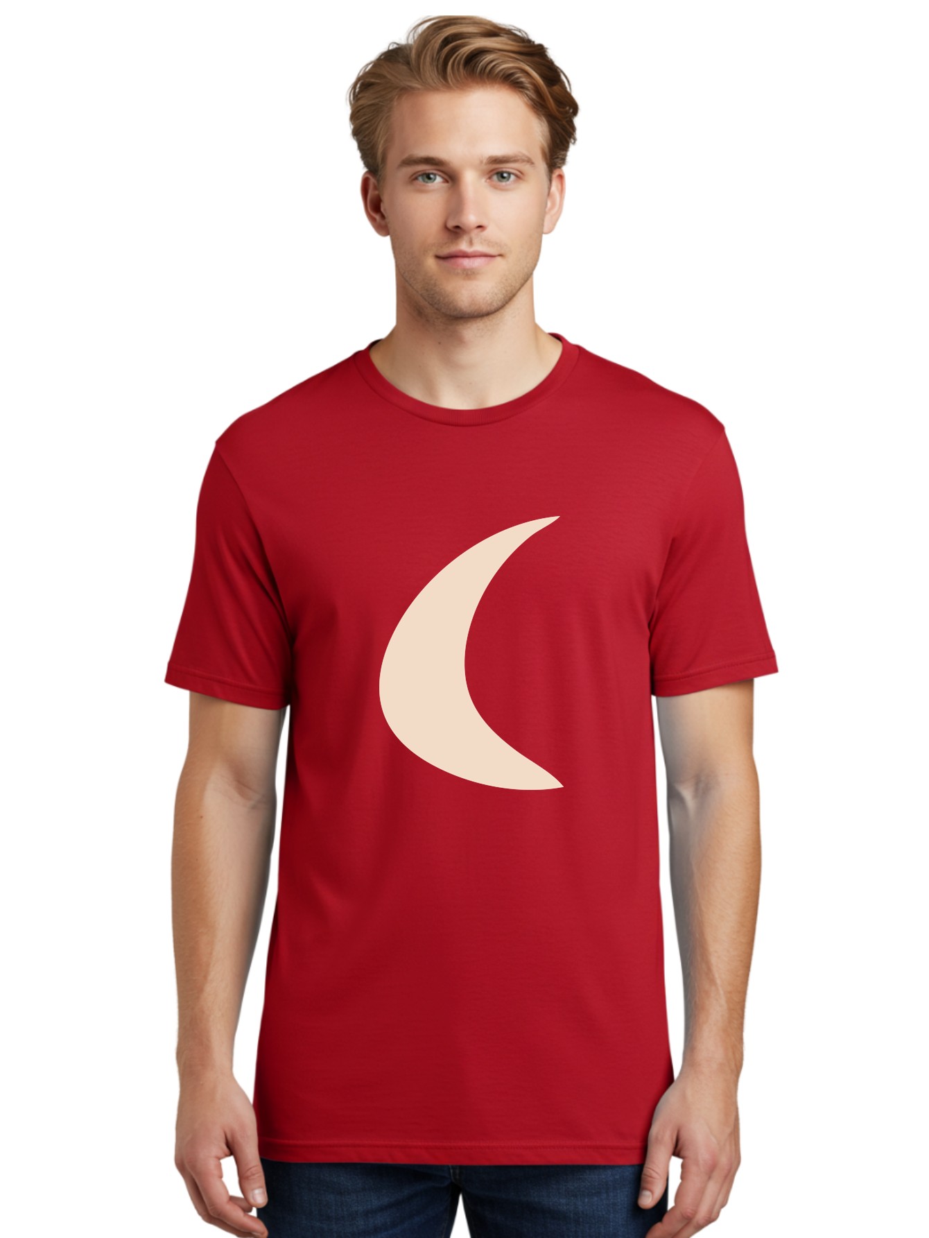 Crescent-Moon Men'S Graphic Tee, 100% Cotton, Comfortable Casual Summer Wear, Machine Washable, Crescent Moon, Pale Moon Shape, Simple Graphics, Minimalist Design, Moon Symbol, Digital Illustration, Abstract Shapes Aae007 18