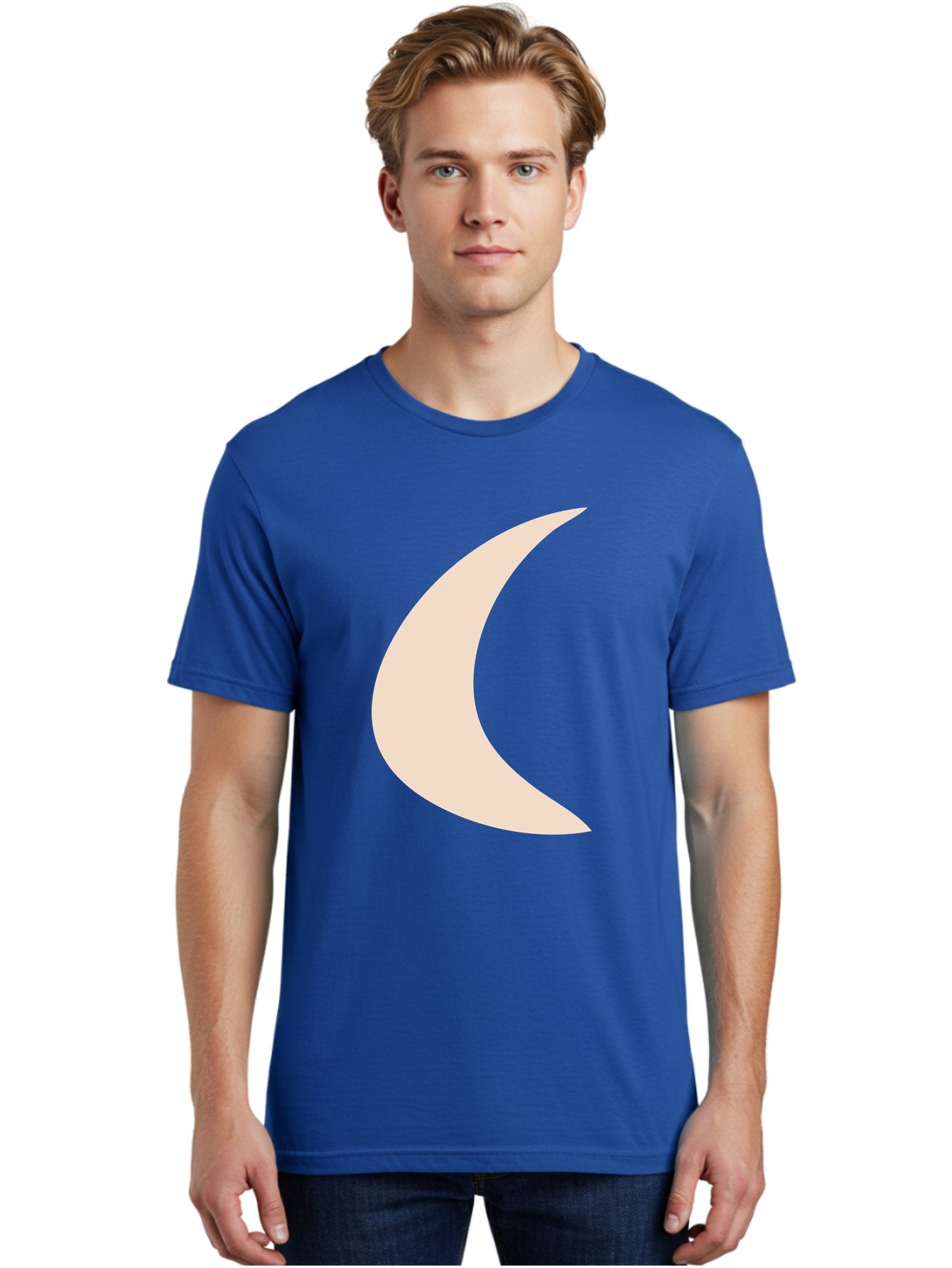 Crescent-Moon Men'S Graphic Tee, 100% Cotton, Comfortable Casual Summer Wear, Machine Washable, Crescent Moon, Pale Moon Shape, Simple Graphics, Minimalist Design, Moon Symbol, Digital Illustration, Abstract Shapes Aae007 17