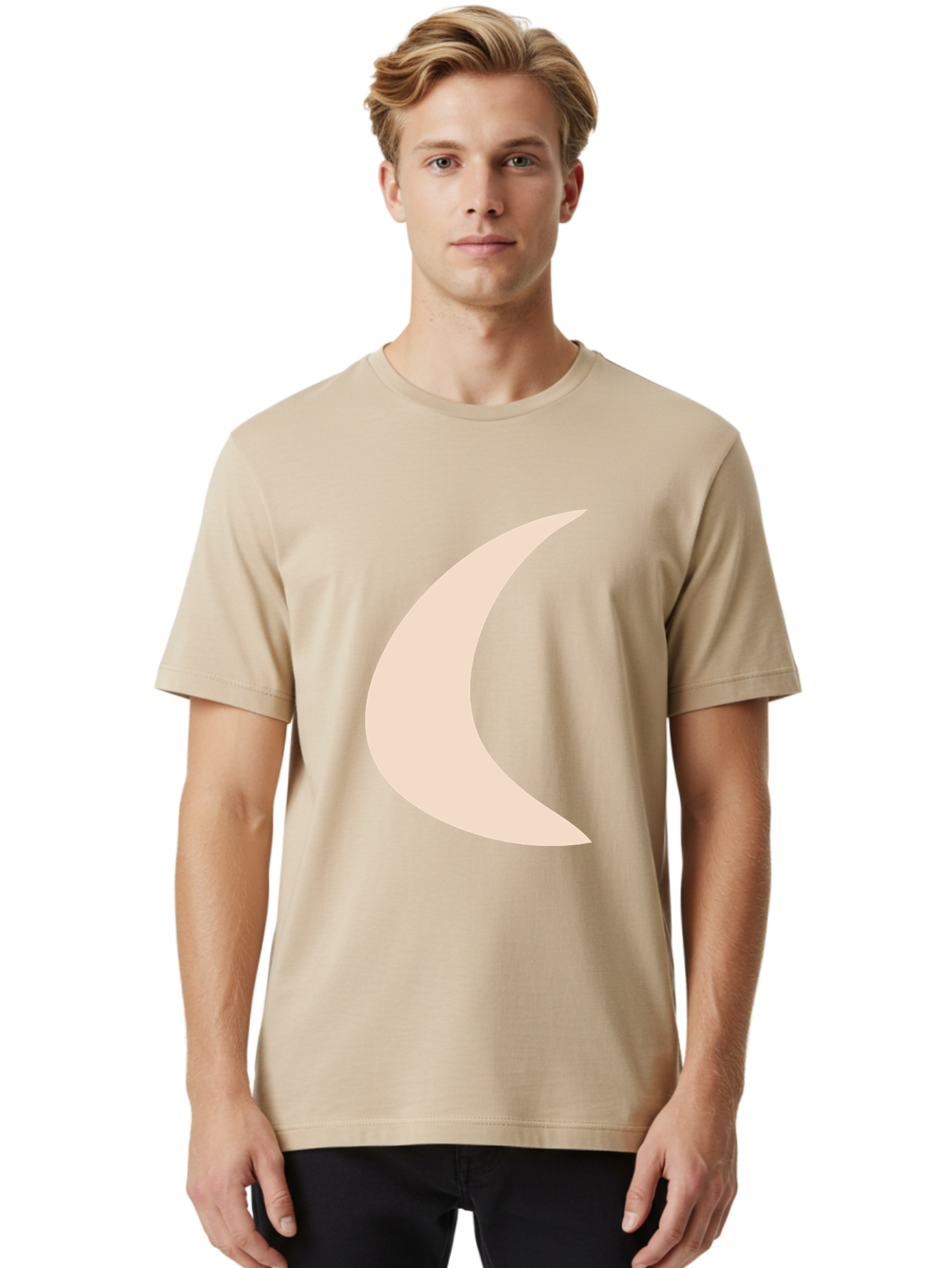 Crescent-Moon Men'S Graphic Tee, 100% Cotton, Comfortable Casual Summer Wear, Machine Washable, Crescent Moon, Pale Moon Shape, Simple Graphics, Minimalist Design, Moon Symbol, Digital Illustration, Abstract Shapes Aae007 20