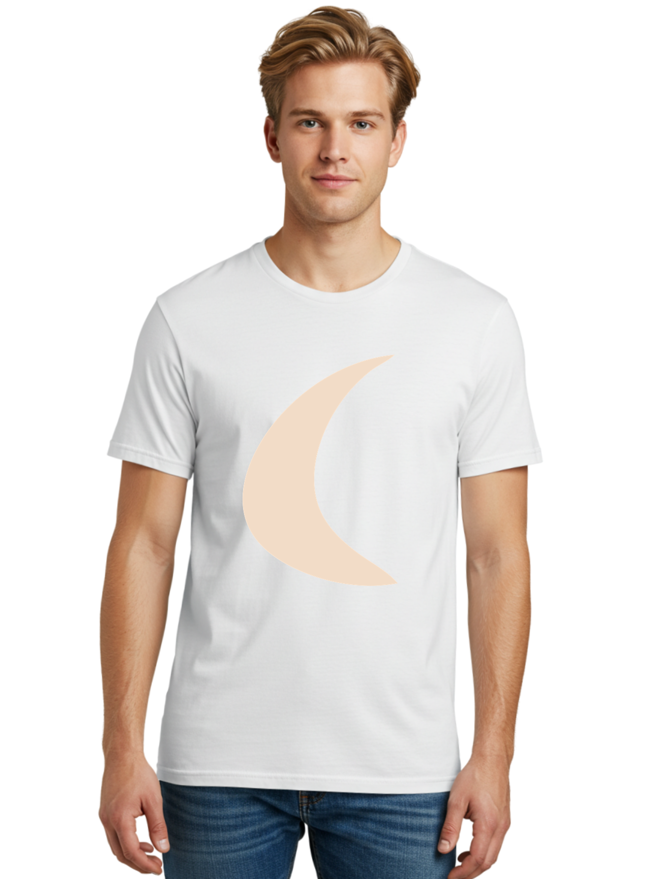 Crescent-Moon Men'S Graphic Tee, 100% Cotton, Comfortable Casual Summer Wear, Machine Washable, Crescent Moon, Pale Moon Shape, Simple Graphics, Minimalist Design, Moon Symbol, Digital Illustration, Abstract Shapes Aae007 4