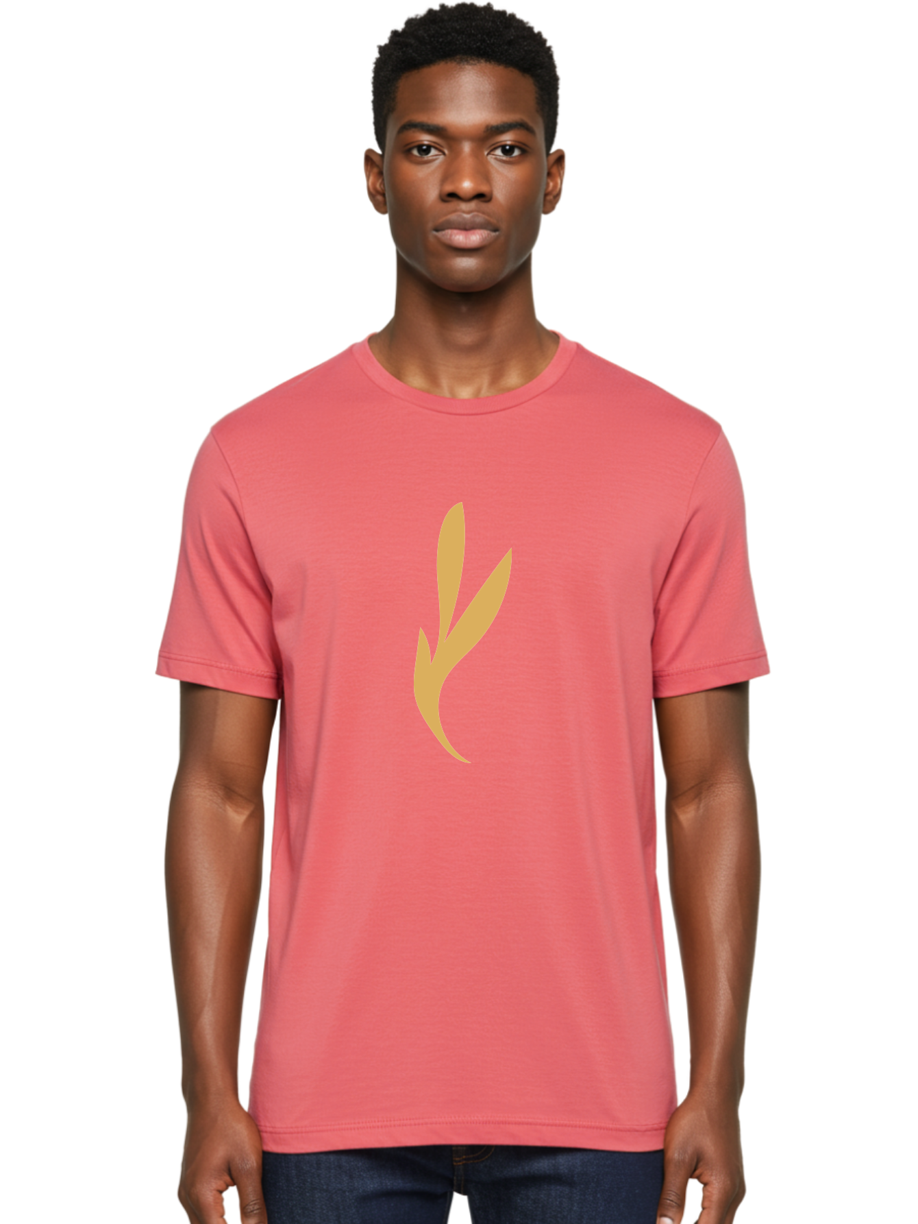 Curved-Leaf Men'S Graphic Tee, 100% Cotton, Comfortable Casual Summer Wear, Machine Washable, Orange Abstract Leaf, Simple Design, Minimalist Art, Stylized Foliage, Modern Graphic, Creative Illustration, Abstract Shape, Digital Art Aae008 24