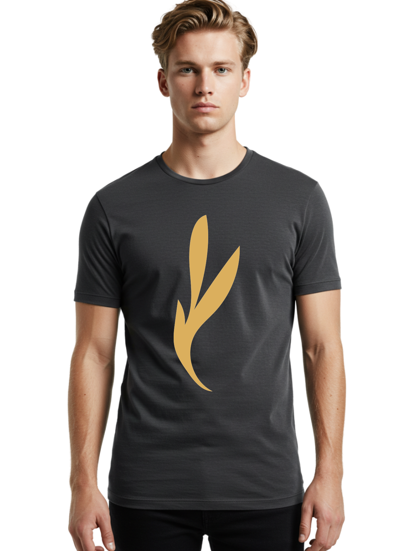 Curved-Leaf Men'S Graphic Tee, 100% Cotton, Comfortable Casual Summer Wear, Machine Washable, Orange Abstract Leaf, Simple Design, Minimalist Art, Stylized Foliage, Modern Graphic, Creative Illustration, Abstract Shape, Digital Art Aae008 26