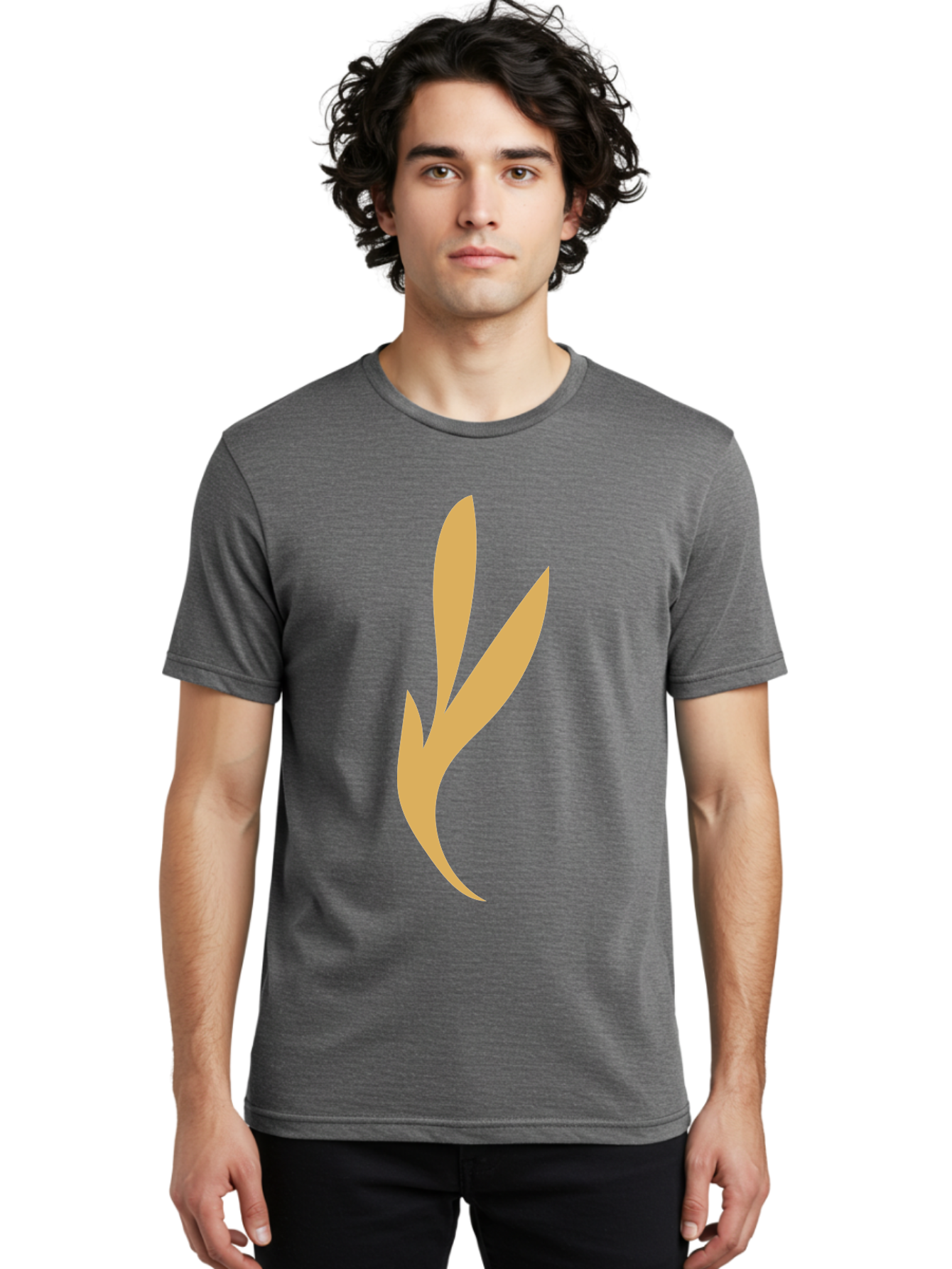 Curved-Leaf Men'S Graphic Tee, 100% Cotton, Comfortable Casual Summer Wear, Machine Washable, Orange Abstract Leaf, Simple Design, Minimalist Art, Stylized Foliage, Modern Graphic, Creative Illustration, Abstract Shape, Digital Art Aae008 28