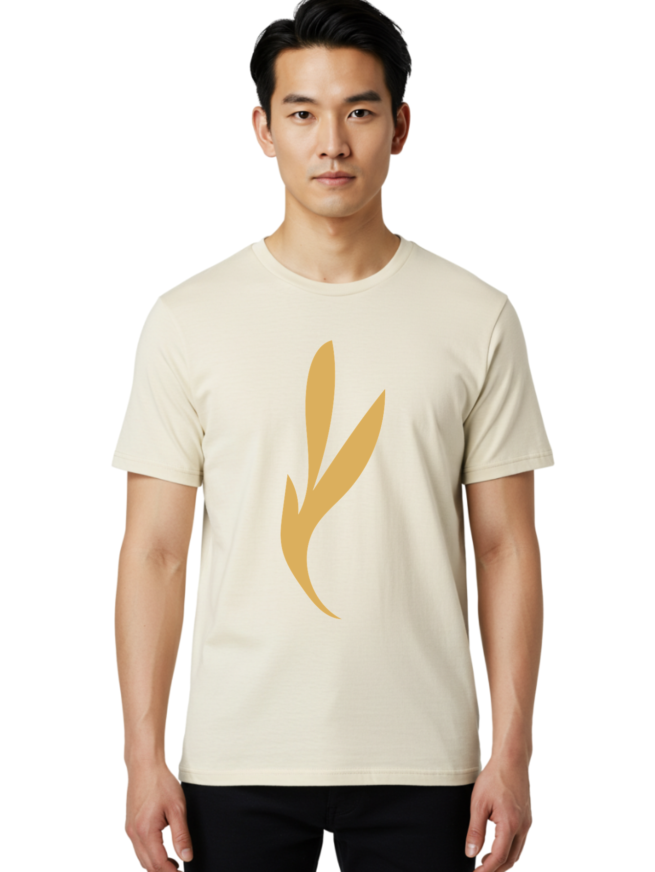 Curved-Leaf Men'S Graphic Tee, 100% Cotton, Comfortable Casual Summer Wear, Machine Washable, Orange Abstract Leaf, Simple Design, Minimalist Art, Stylized Foliage, Modern Graphic, Creative Illustration, Abstract Shape, Digital Art Aae008 14