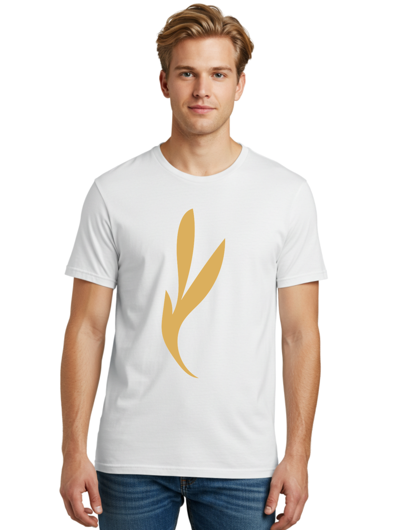 Curved-Leaf Men'S Graphic Tee, 100% Cotton, Comfortable Casual Summer Wear, Machine Washable, Orange Abstract Leaf, Simple Design, Minimalist Art, Stylized Foliage, Modern Graphic, Creative Illustration, Abstract Shape, Digital Art Aae008 4