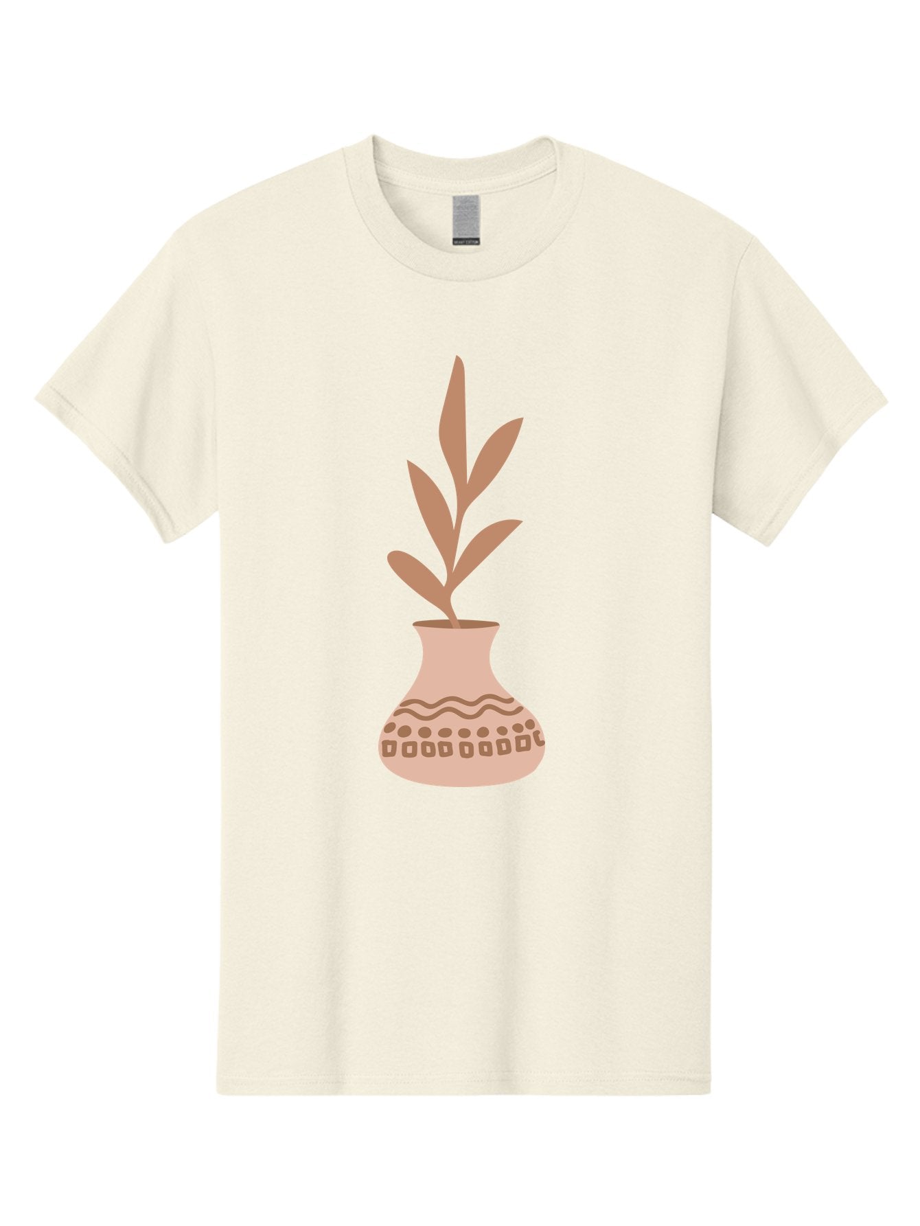 Decorated-Vase-With-Plant Men'S Graphic Tee, 100% Cotton, Comfortable Casual Summer Wear, Machine Washable, Decorative Vase, Leafy Plant, Pink Leaves, Brown Patterns, Wavy Lines, Decorative Design, Simple Graphics, Minimalist Art, Aae010 9
