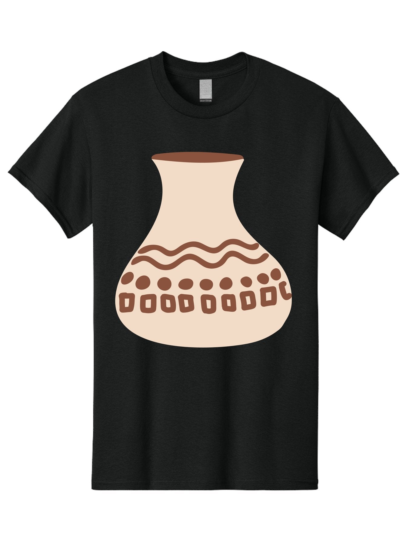 Decorated-Vase Men'S Graphic Tee, 100% Cotton, Comfortable Casual Summer Wear, Machine Washable, Ceramic Pot, Traditional Design, Brown Patterns, Wavy Lines, Circular Motifs, Square Shapes, Earthy Tones, Cultural Heritage, Handmade Pottery, Aae011