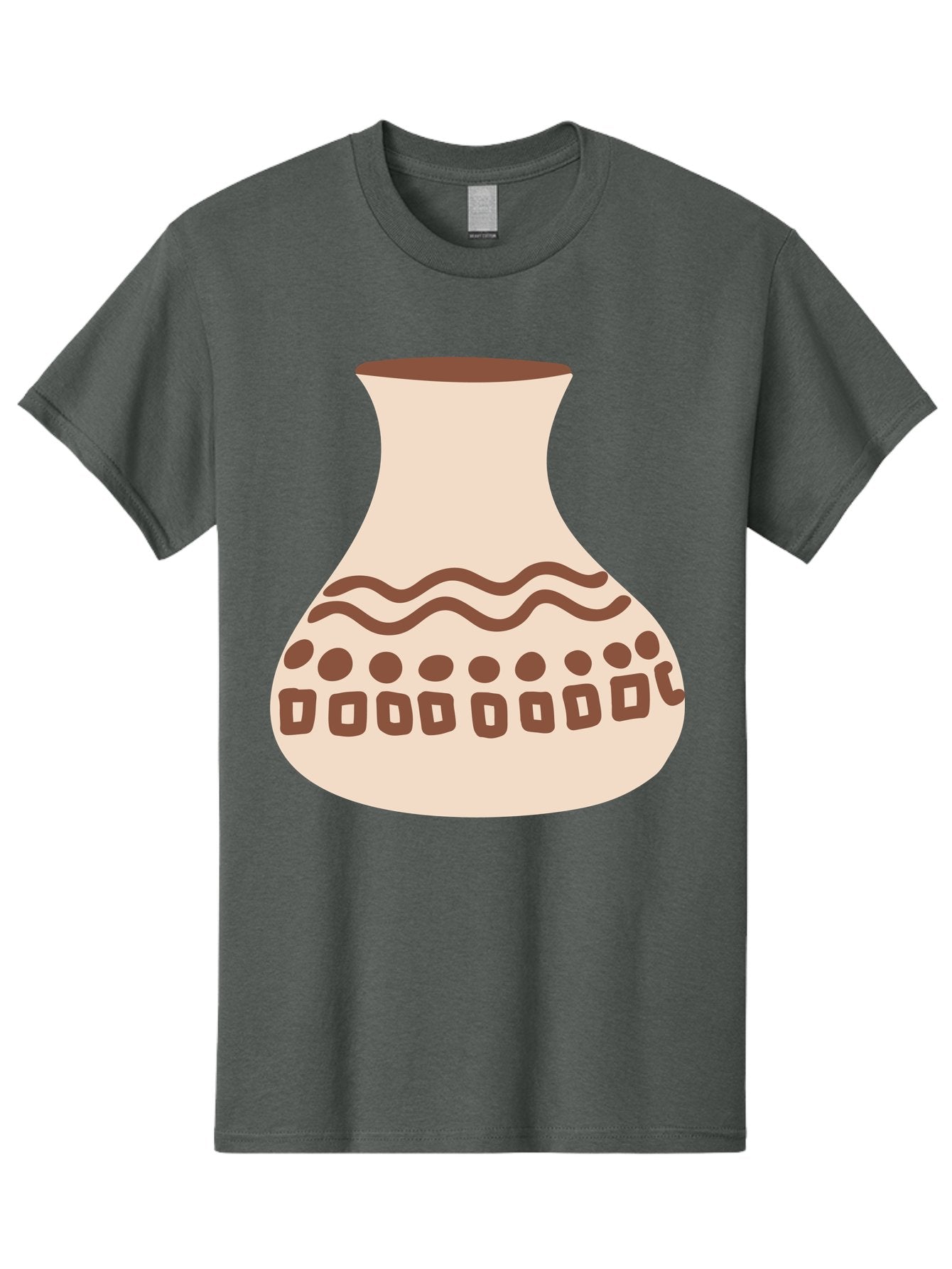 Decorated-Vase Men'S Graphic Tee, 100% Cotton, Comfortable Casual Summer Wear, Machine Washable, Ceramic Pot, Traditional Design, Brown Patterns, Wavy Lines, Circular Motifs, Square Shapes, Earthy Tones, Cultural Heritage, Handmade Pottery, Aae011 12
