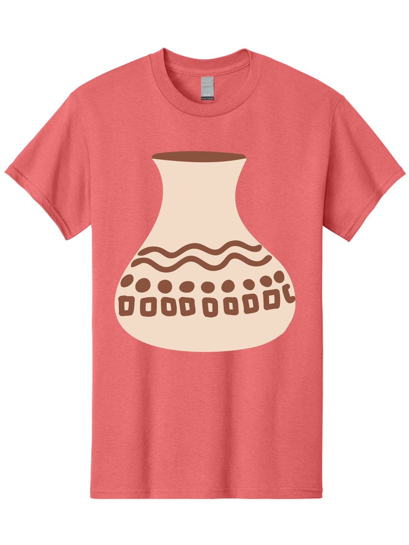 Decorated-Vase Men'S Graphic Tee, 100% Cotton, Comfortable Casual Summer Wear, Machine Washable, Ceramic Pot, Traditional Design, Brown Patterns, Wavy Lines, Circular Motifs, Square Shapes, Earthy Tones, Cultural Heritage, Handmade Pottery, Aae011 9