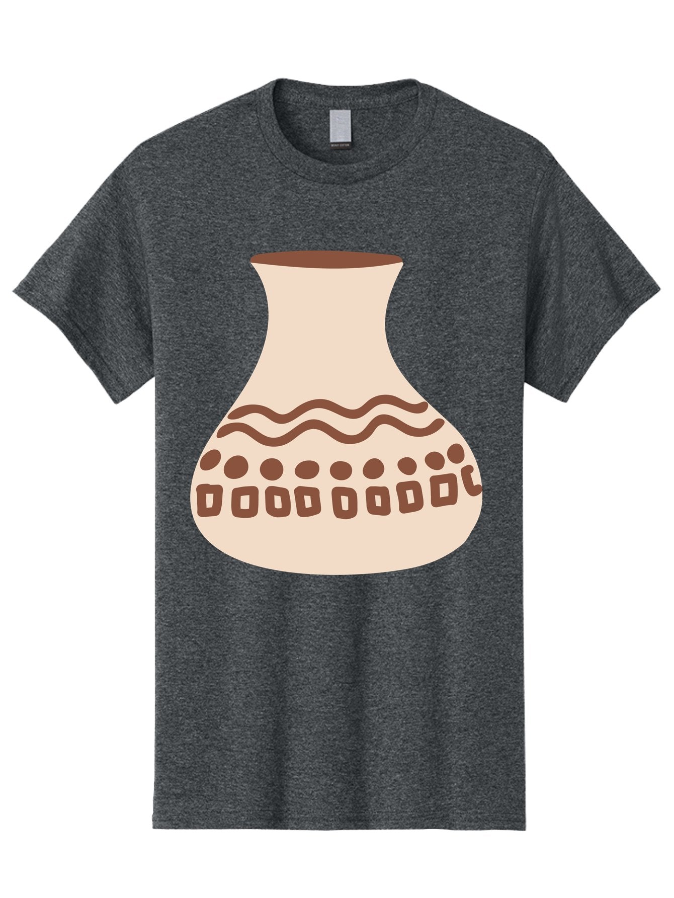 Decorated-Vase Men'S Graphic Tee, 100% Cotton, Comfortable Casual Summer Wear, Machine Washable, Ceramic Pot, Traditional Design, Brown Patterns, Wavy Lines, Circular Motifs, Square Shapes, Earthy Tones, Cultural Heritage, Handmade Pottery, Aae011 13