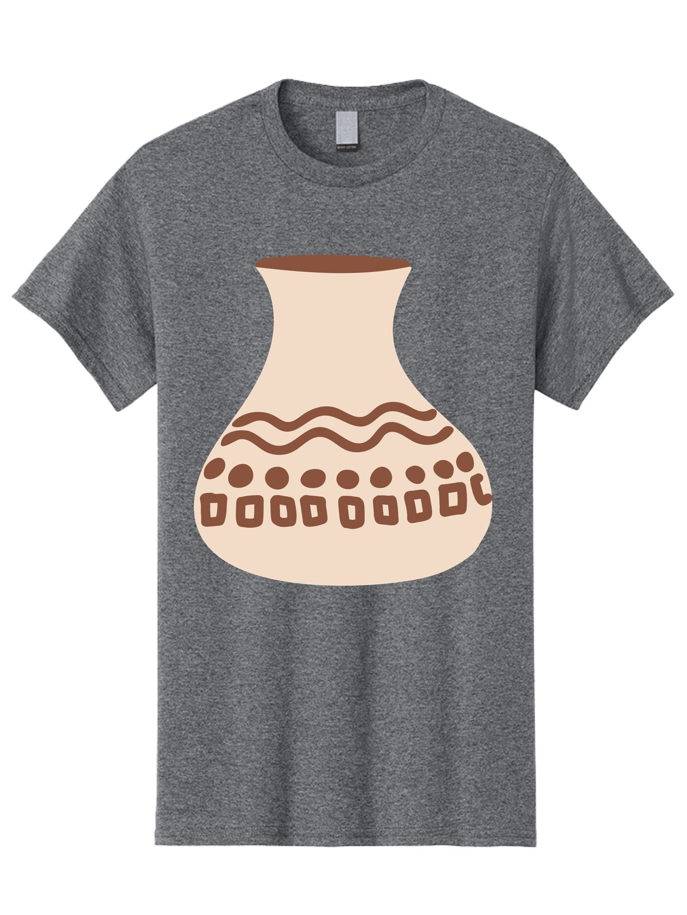 Decorated-Vase Men'S Graphic Tee, 100% Cotton, Comfortable Casual Summer Wear, Machine Washable, Ceramic Pot, Traditional Design, Brown Patterns, Wavy Lines, Circular Motifs, Square Shapes, Earthy Tones, Cultural Heritage, Handmade Pottery, Aae011 10