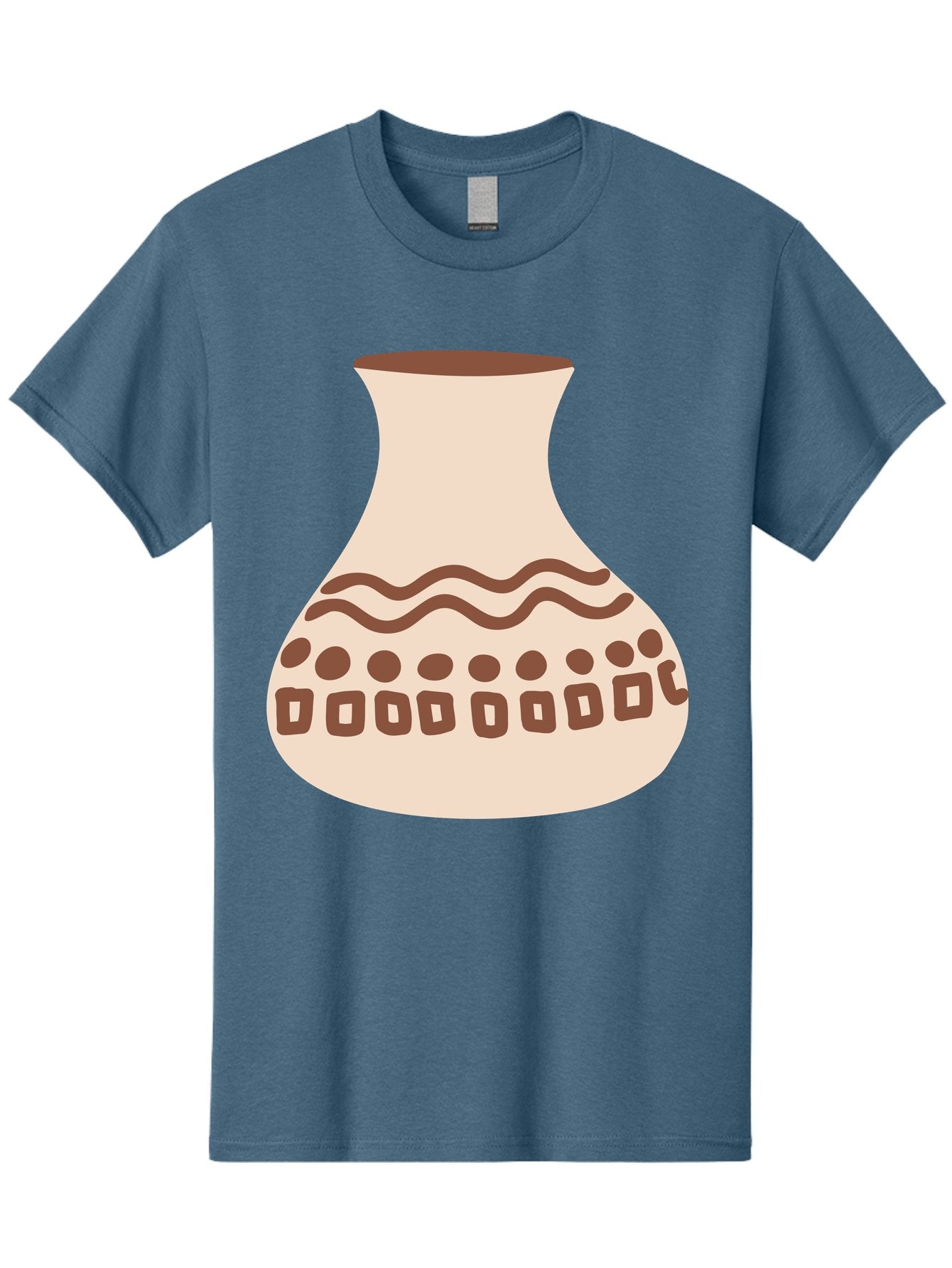 Decorated-Vase Men'S Graphic Tee, 100% Cotton, Comfortable Casual Summer Wear, Machine Washable, Ceramic Pot, Traditional Design, Brown Patterns, Wavy Lines, Circular Motifs, Square Shapes, Earthy Tones, Cultural Heritage, Handmade Pottery, Aae011 6