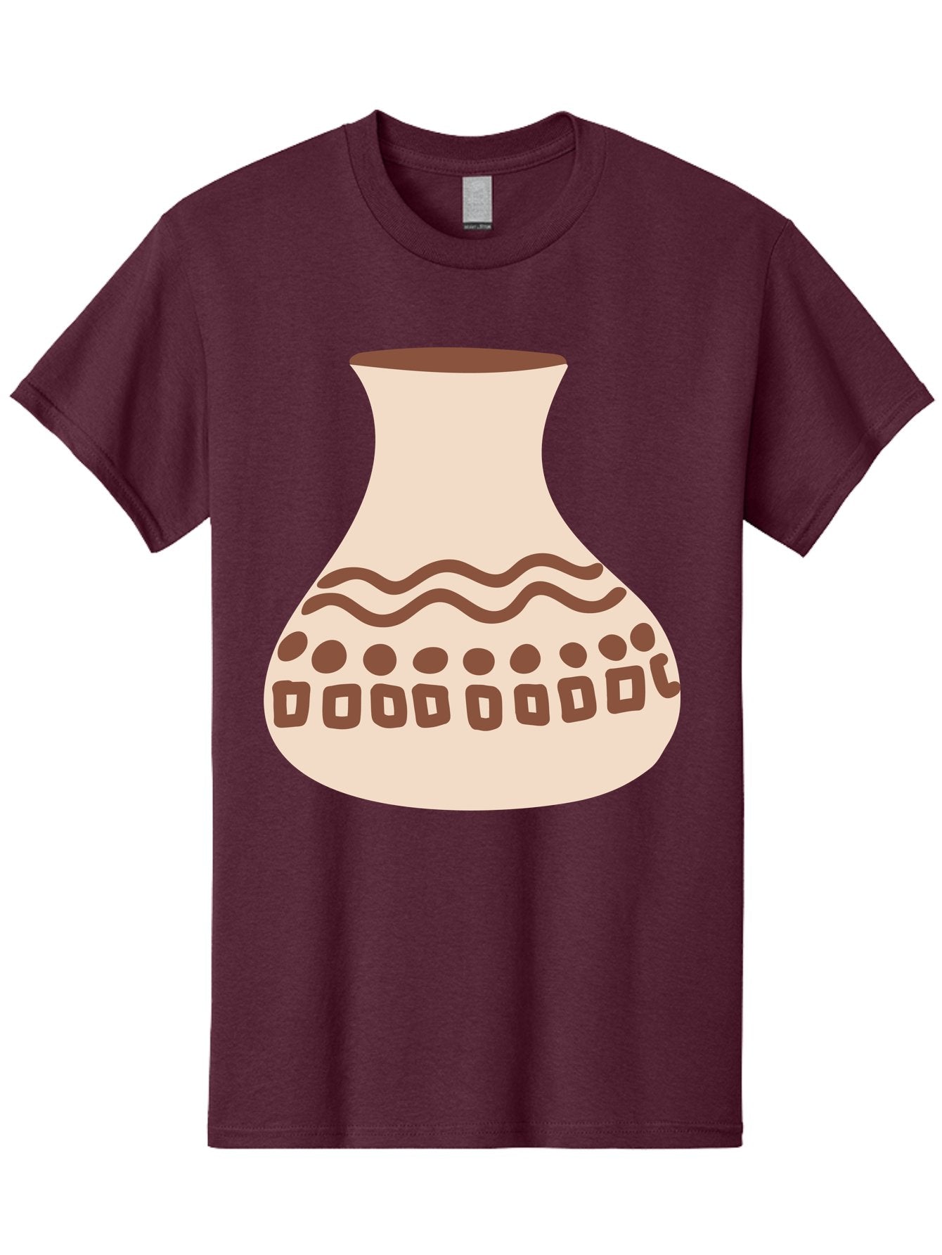Decorated-Vase Men'S Graphic Tee, 100% Cotton, Comfortable Casual Summer Wear, Machine Washable, Ceramic Pot, Traditional Design, Brown Patterns, Wavy Lines, Circular Motifs, Square Shapes, Earthy Tones, Cultural Heritage, Handmade Pottery, Aae011 11